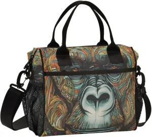 Insulated Lunch Bag Portrait Gorilla Tribal Print for Women Men Spacious Interior Leakproof Thermal Lunch Box Cooler Bag for Office, Outdoor, Travel Small