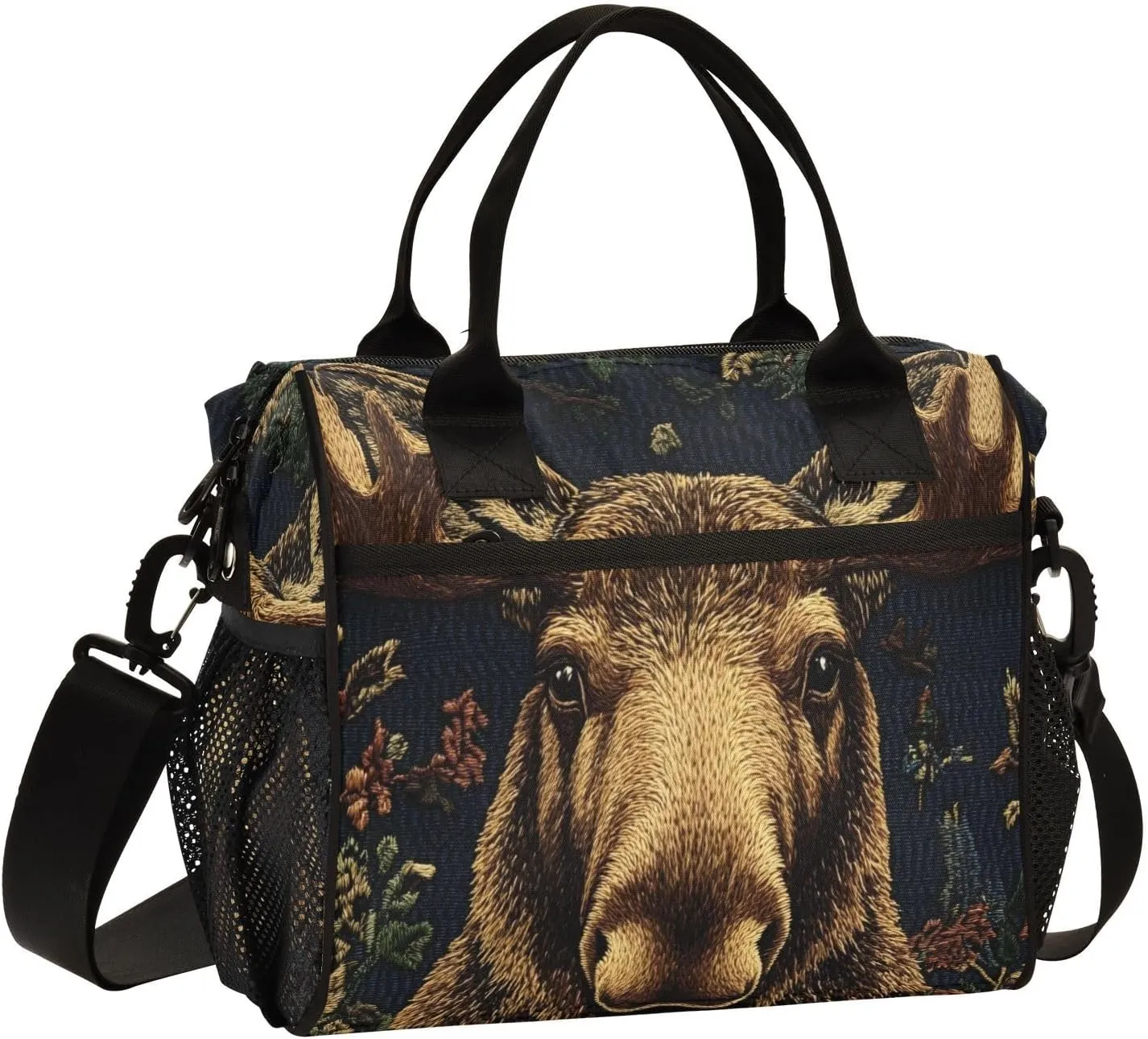 Insulated Lunch Bag-Portrait Moose 16 Can with Adjustable Strap, Aluminum Foil Interior Thermal Meal Tote for Work Travel Outdoor-Medium
