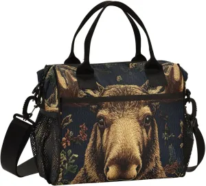 Insulated Lunch Bag-Portrait Moose 16 Can with Adjustable Strap, Aluminum Foil Interior Thermal Meal Tote for Work Travel Outdoor-Medium