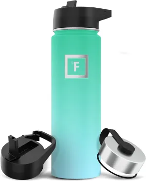 IRON °FLASK Camping & Hiking Hydration Flask with 3 Lids - Stainless Steel, Double Walled & Vacuum Insulated Water Bottle - Leak Proof & BPA Free (Sky, Straw - 22 oz)