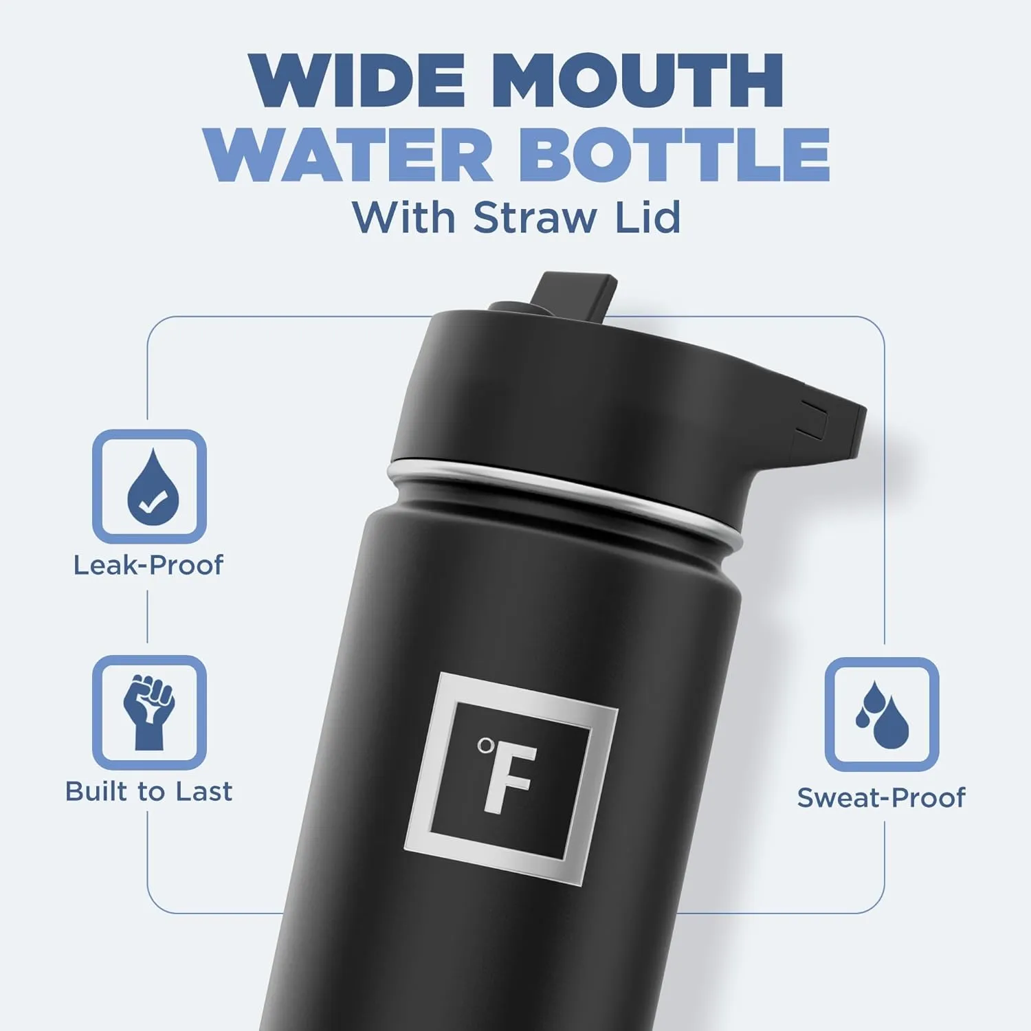 IRON °FLASK Camping & Hiking Hydration Flask with 3 Lids - Stainless Steel, Double Walled & Vacuum Insulated Water Bottle - Leak Proof & BPA Free (Sky, Straw - 22 oz)