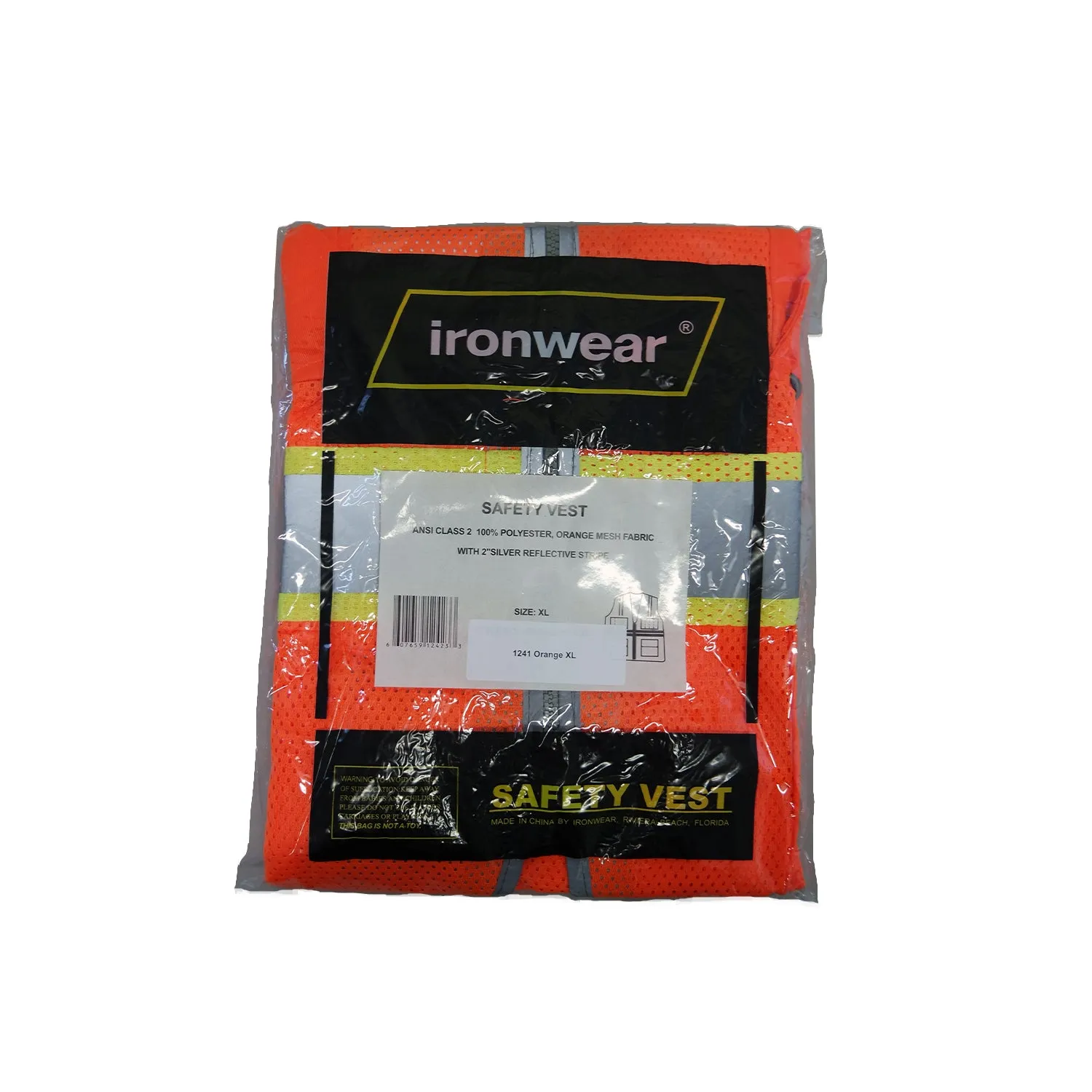 Ironwear Safety Vest 1241, ANSI Class 2 - Orange Mesh, 6 Pockets