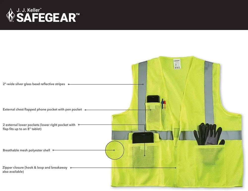 J. J. Keller & Associates, Inc. High Visibility Breakaway Safety Vest, Type R Class 2, 5-Pack, SAFEGEAR
