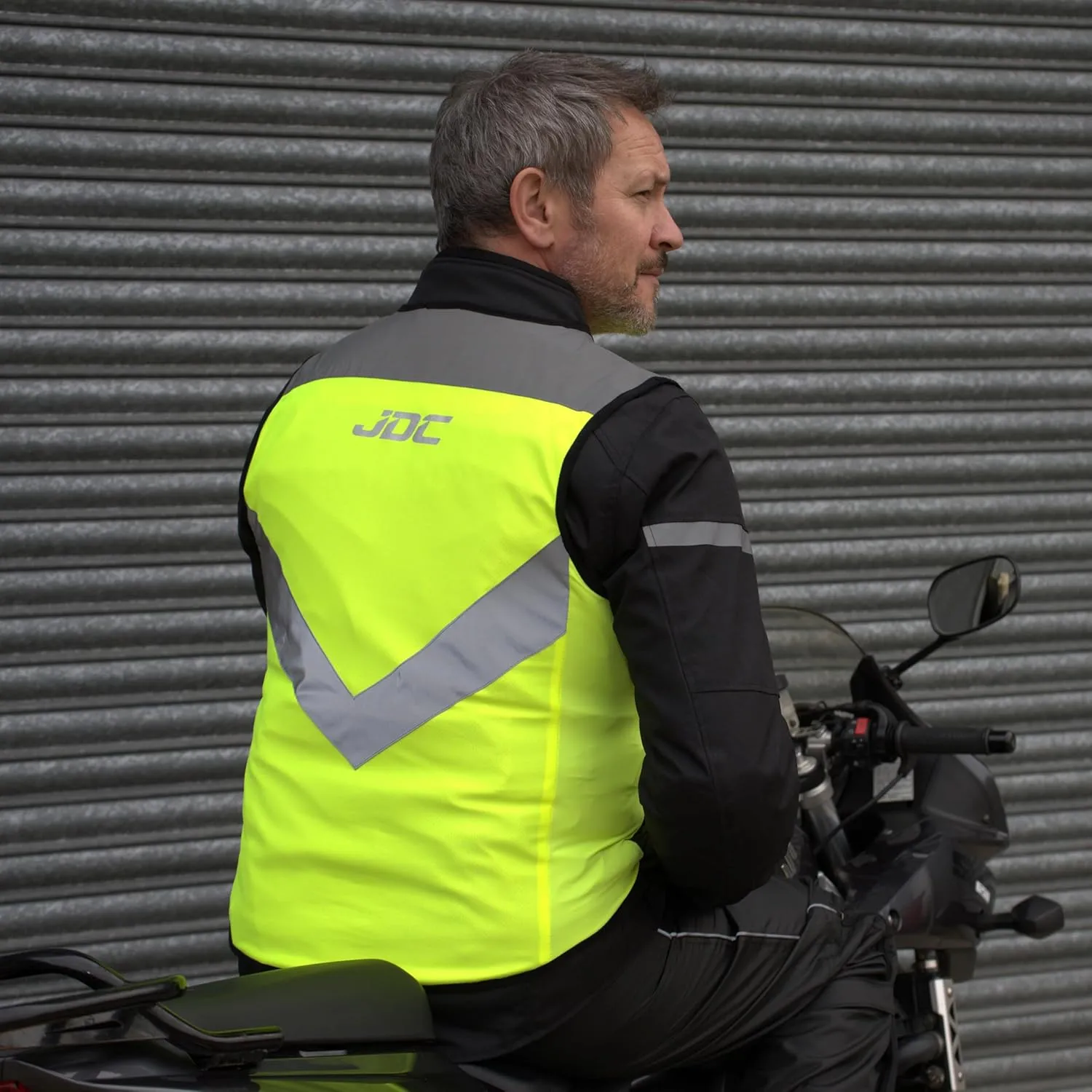 JDC Motorcycle Hi Vis Vest High Visibility Zipped Safety Reflective Yellow - Axis - L