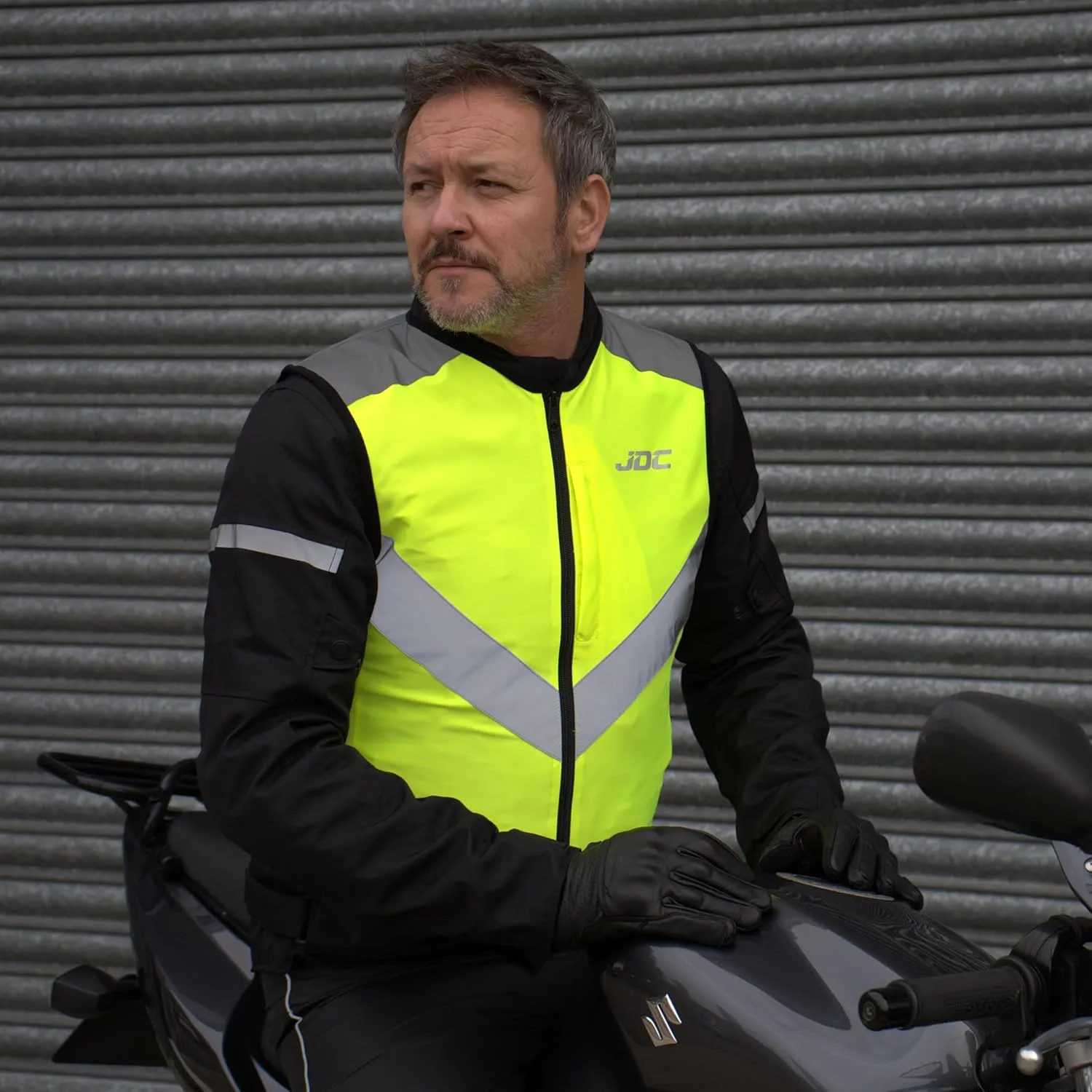 JDC Motorcycle Hi Vis Vest High Visibility Zipped Safety Reflective Yellow - Axis - L