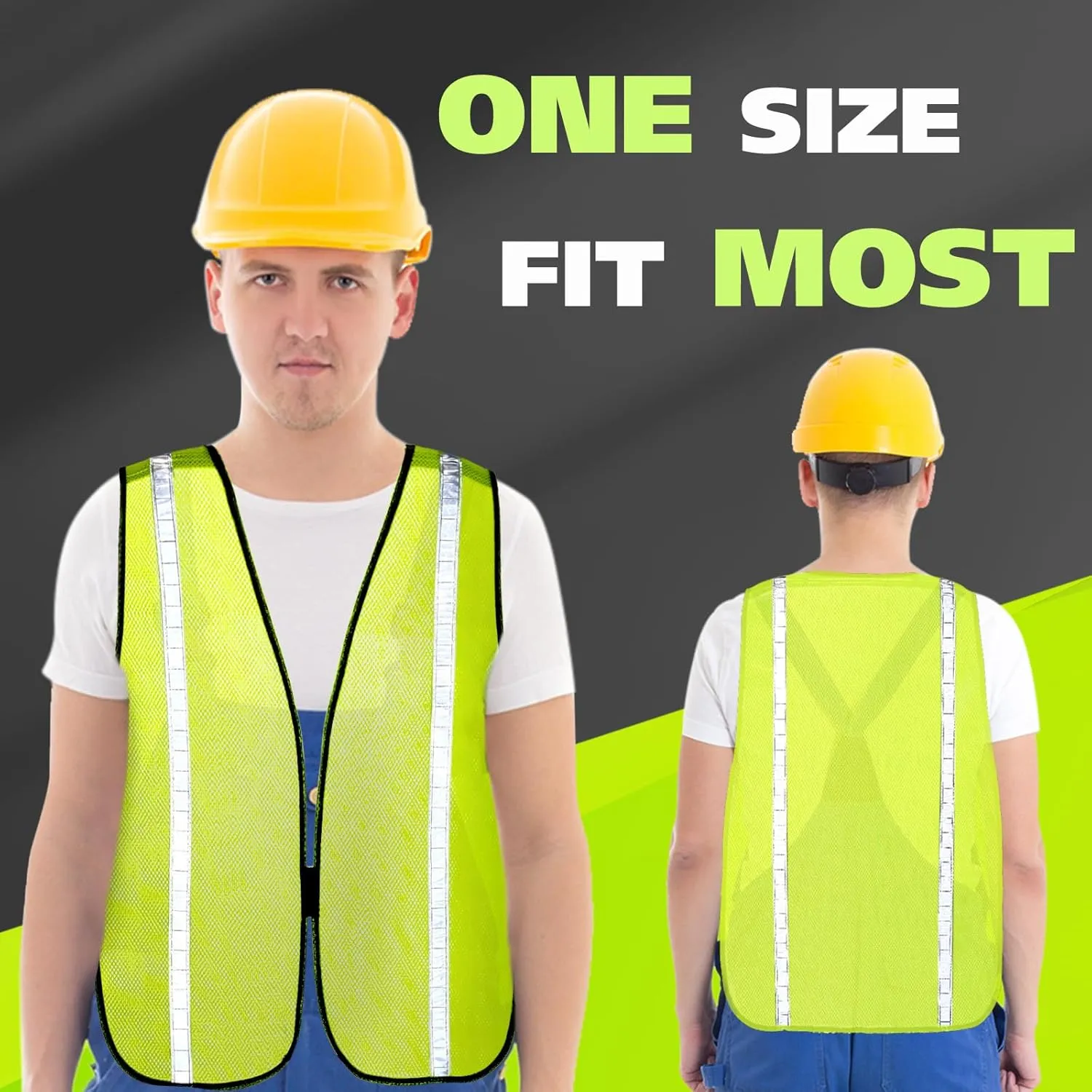 Jecery 20 Packs High Visibility Vest Safety Reflective Hi Visibility Mesh Vest Lightweight Neon Universal Size for Men Work Outdoor (M)