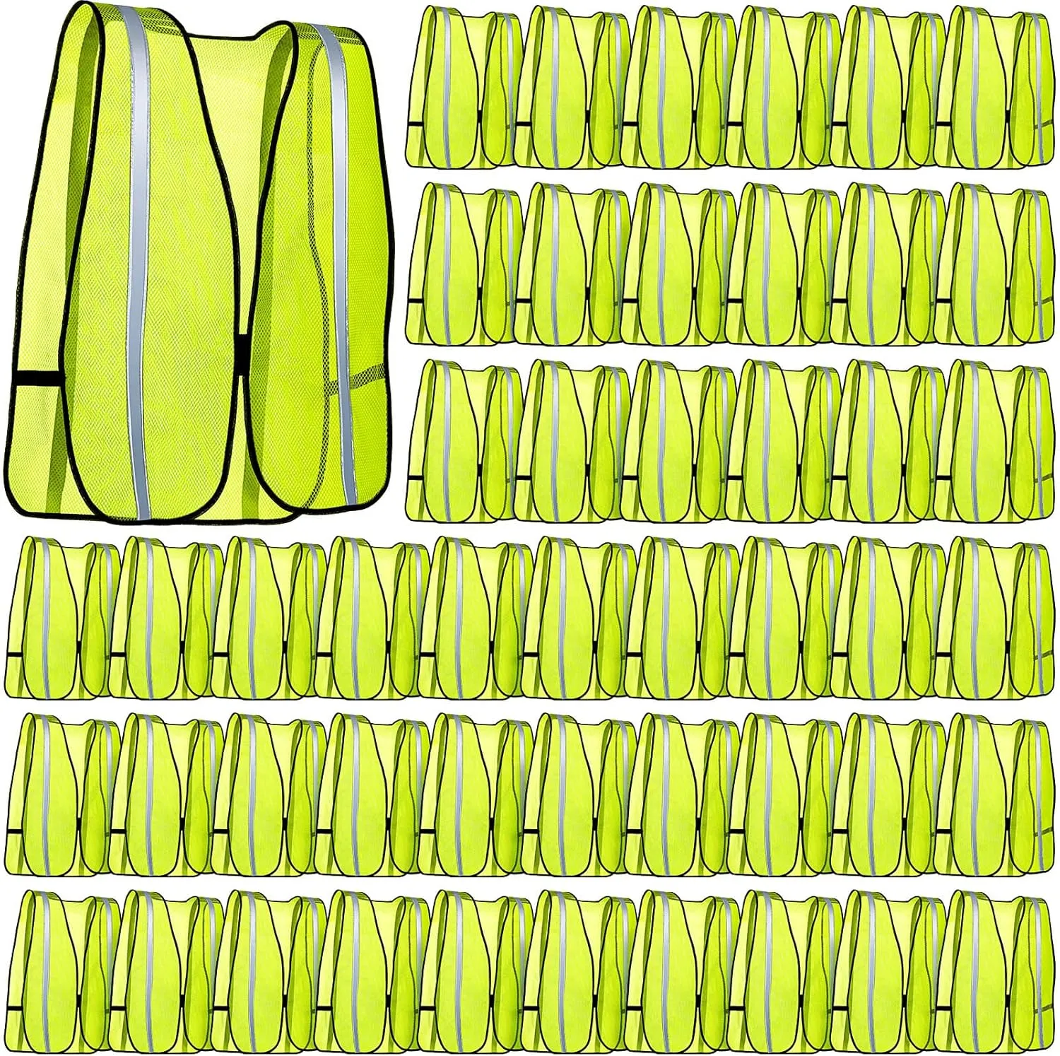 Jecery 20 Packs High Visibility Vest Safety Reflective Hi Visibility Mesh Vest Lightweight Neon Universal Size for Men Work Outdoor (M)
