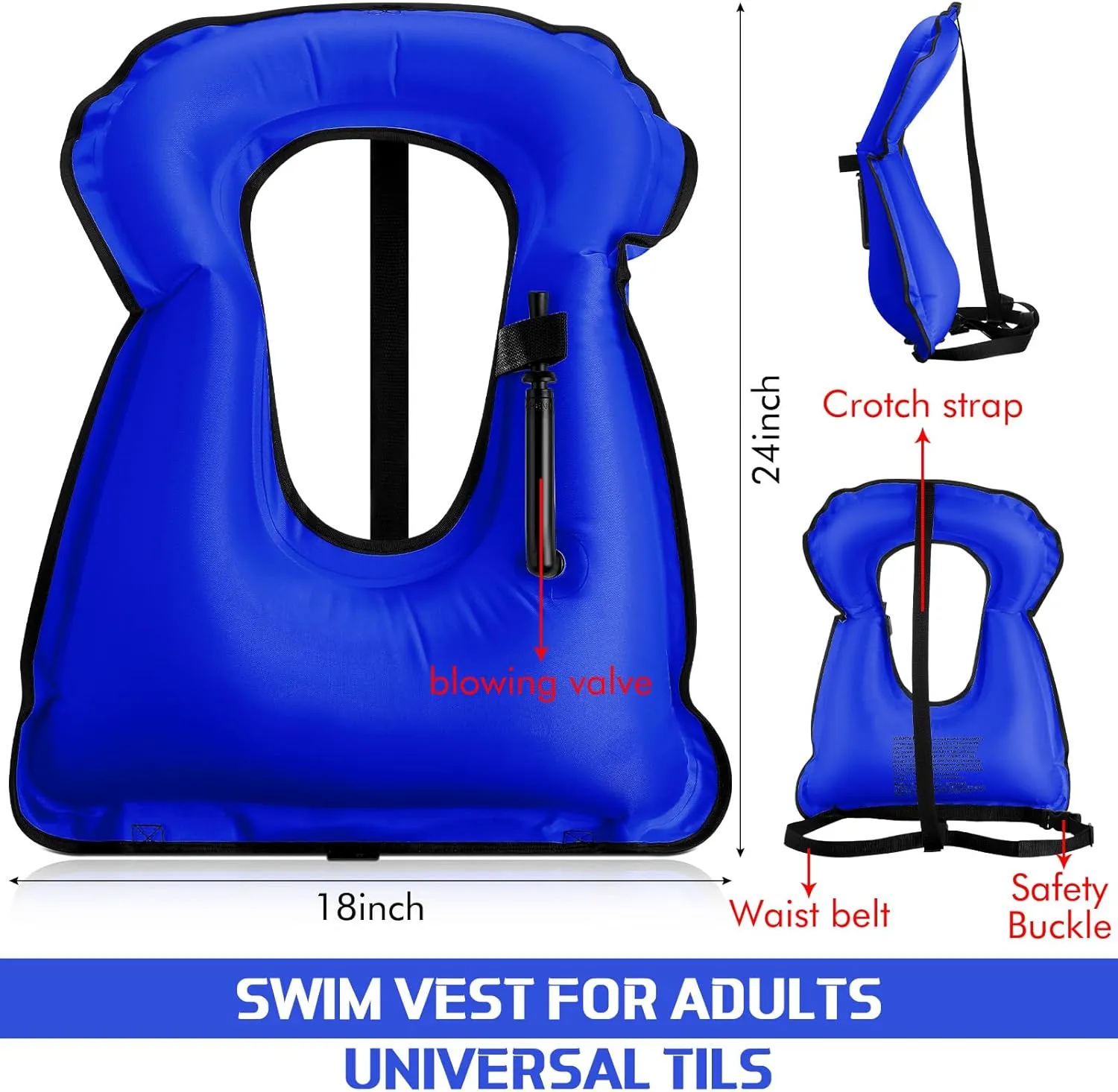 Jerify 4 Pcs Inflatable Snorkel Vest Adults, Portable Swim Vest Jackets, Adjustable Kayaking Jackets Safety Vests for Snorkeling Swimming Diving Surfing