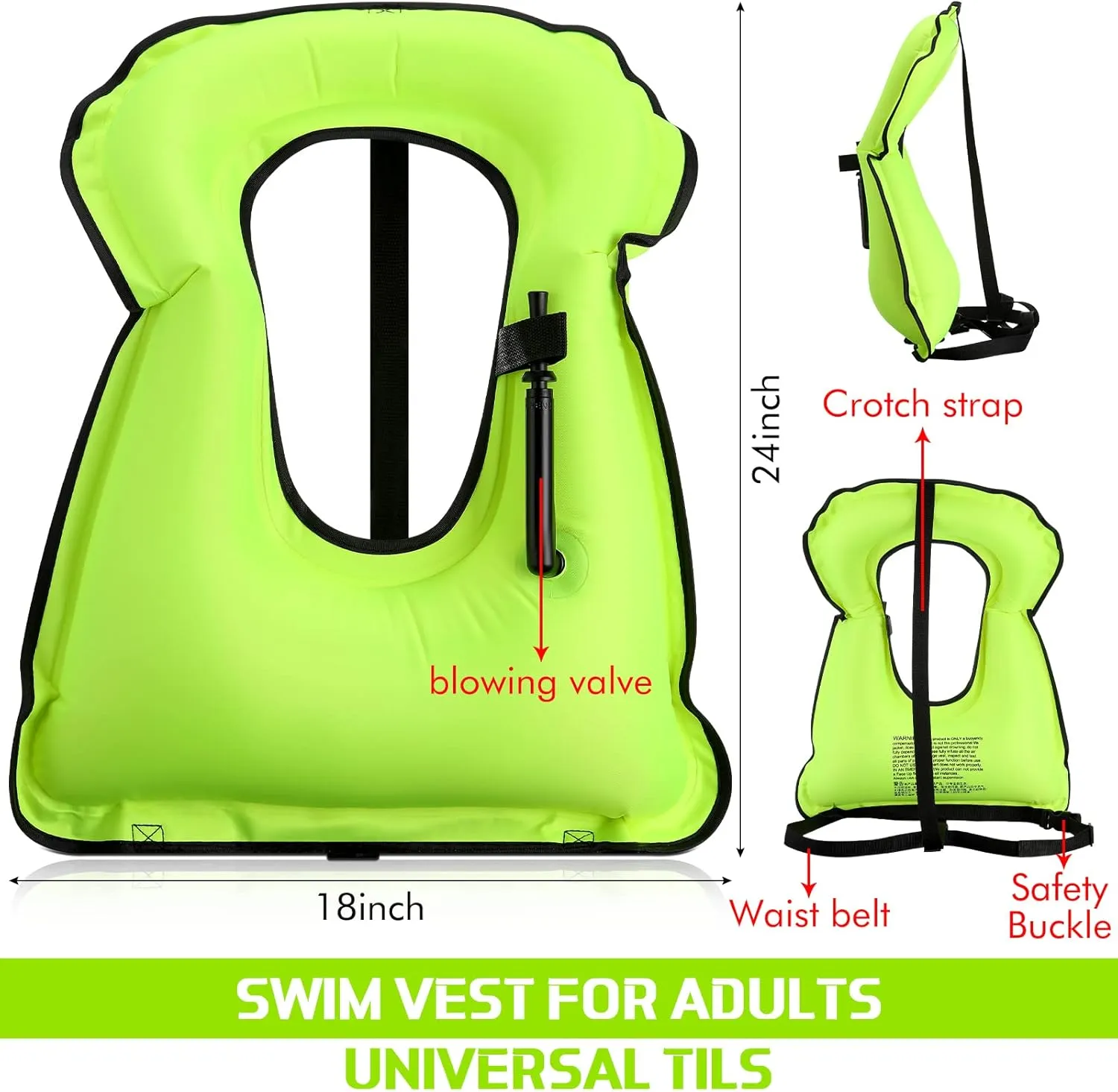 Jerify 4 Pcs Inflatable Snorkel Vest Adults, Portable Swim Vest Jackets, Adjustable Kayaking Jackets Safety Vests for Snorkeling Swimming Diving Surfing