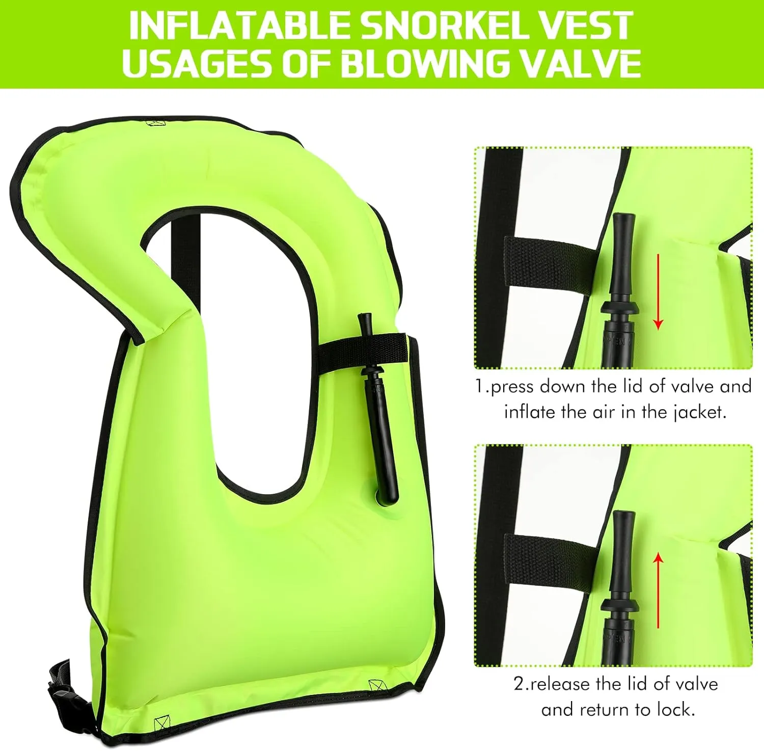 Jerify 4 Pcs Inflatable Snorkel Vest Adults, Portable Swim Vest Jackets, Adjustable Kayaking Jackets Safety Vests for Snorkeling Swimming Diving Surfing