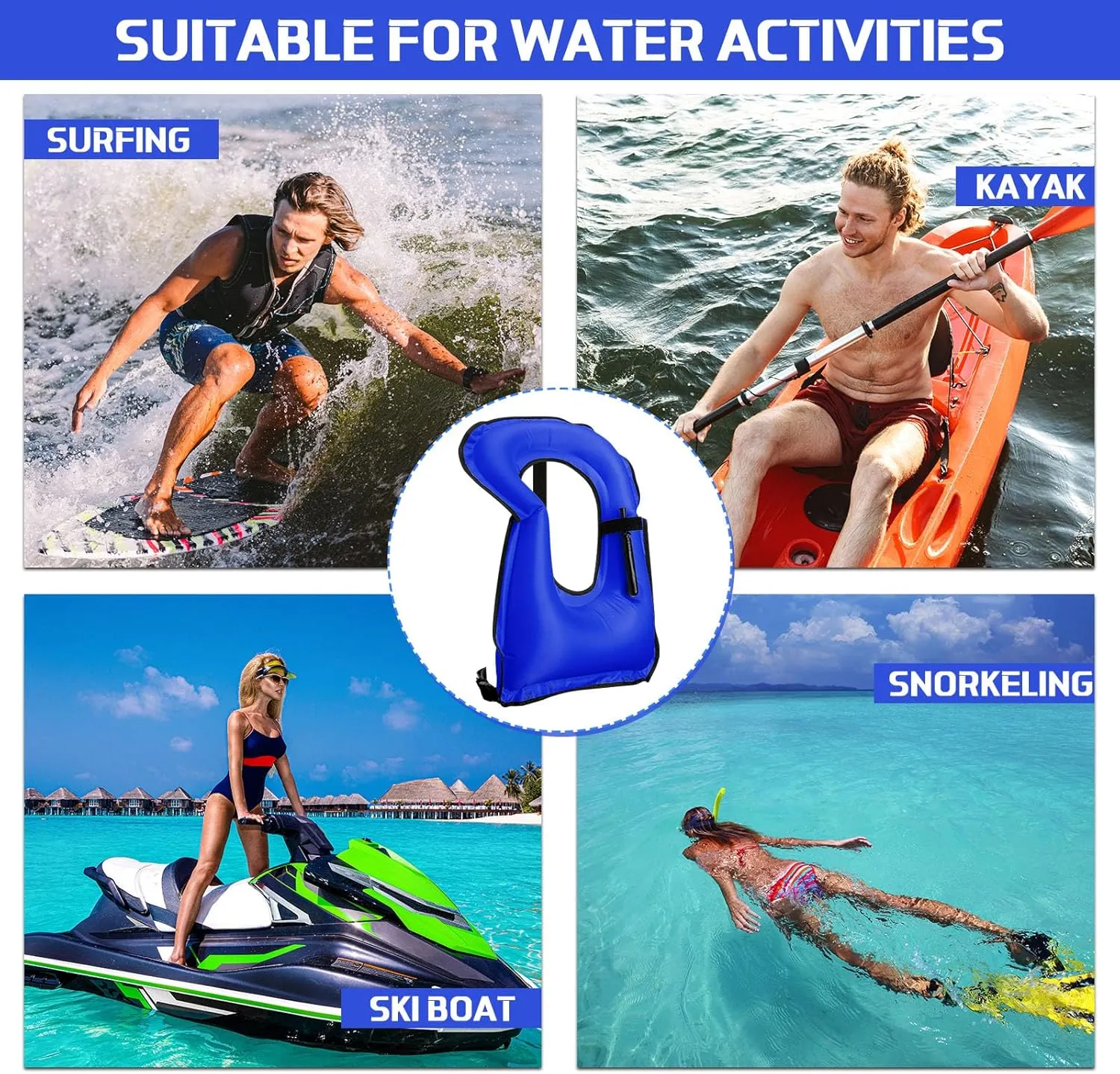 Jerify 4 Pcs Inflatable Snorkel Vest Adults, Portable Swim Vest Jackets, Adjustable Kayaking Jackets Safety Vests for Snorkeling Swimming Diving Surfing