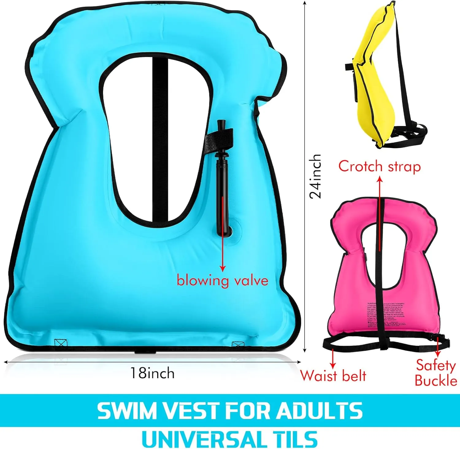 Jerify 4 Pcs Inflatable Snorkel Vest Adults, Portable Swim Vest Jackets, Adjustable Kayaking Jackets Safety Vests for Snorkeling Swimming Diving Surfing