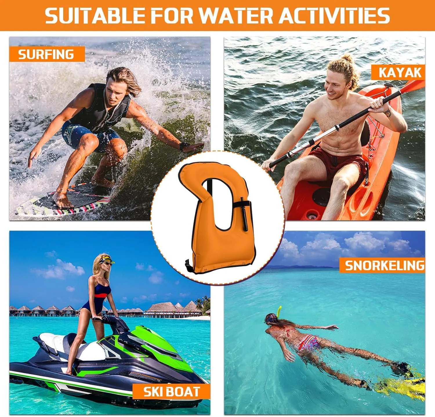 Jerify 4 Pcs Inflatable Snorkel Vest Adults, Portable Swim Vest Jackets, Adjustable Kayaking Jackets Safety Vests for Snorkeling Swimming Diving Surfing