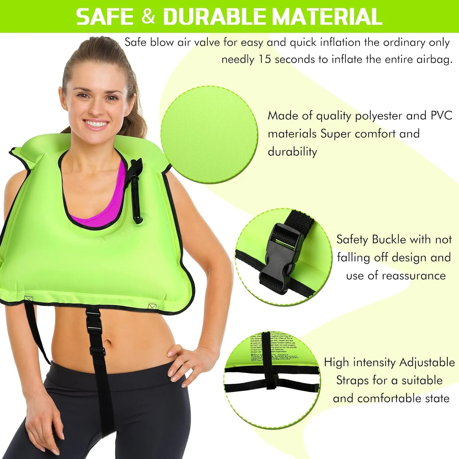 Jerify 4 Pcs Inflatable Snorkel Vest Adults, Portable Swim Vest Jackets, Adjustable Kayaking Jackets Safety Vests for Snorkeling Swimming Diving Surfing