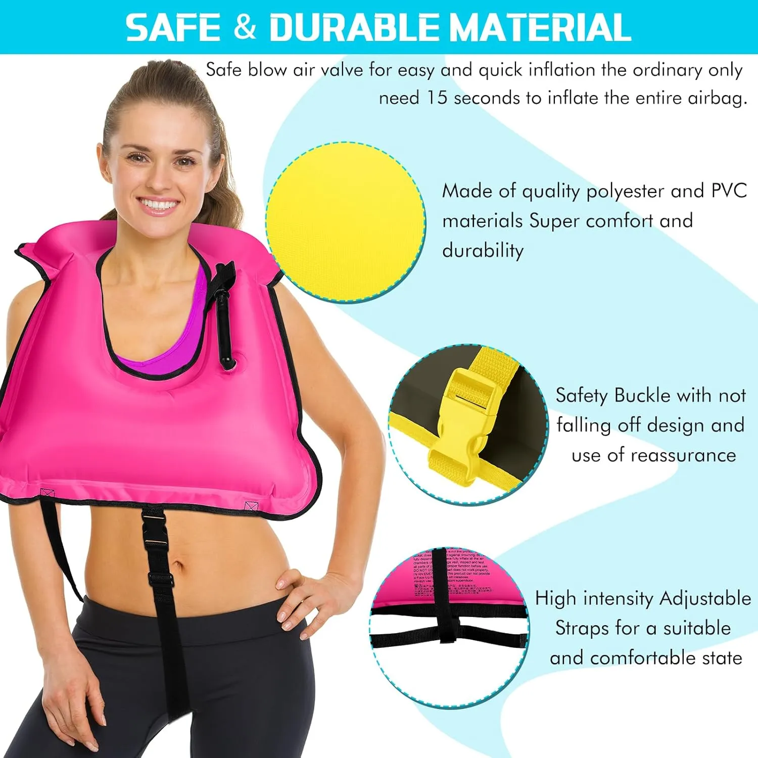 Jerify 4 Pcs Inflatable Snorkel Vest Adults, Portable Swim Vest Jackets, Adjustable Kayaking Jackets Safety Vests for Snorkeling Swimming Diving Surfing