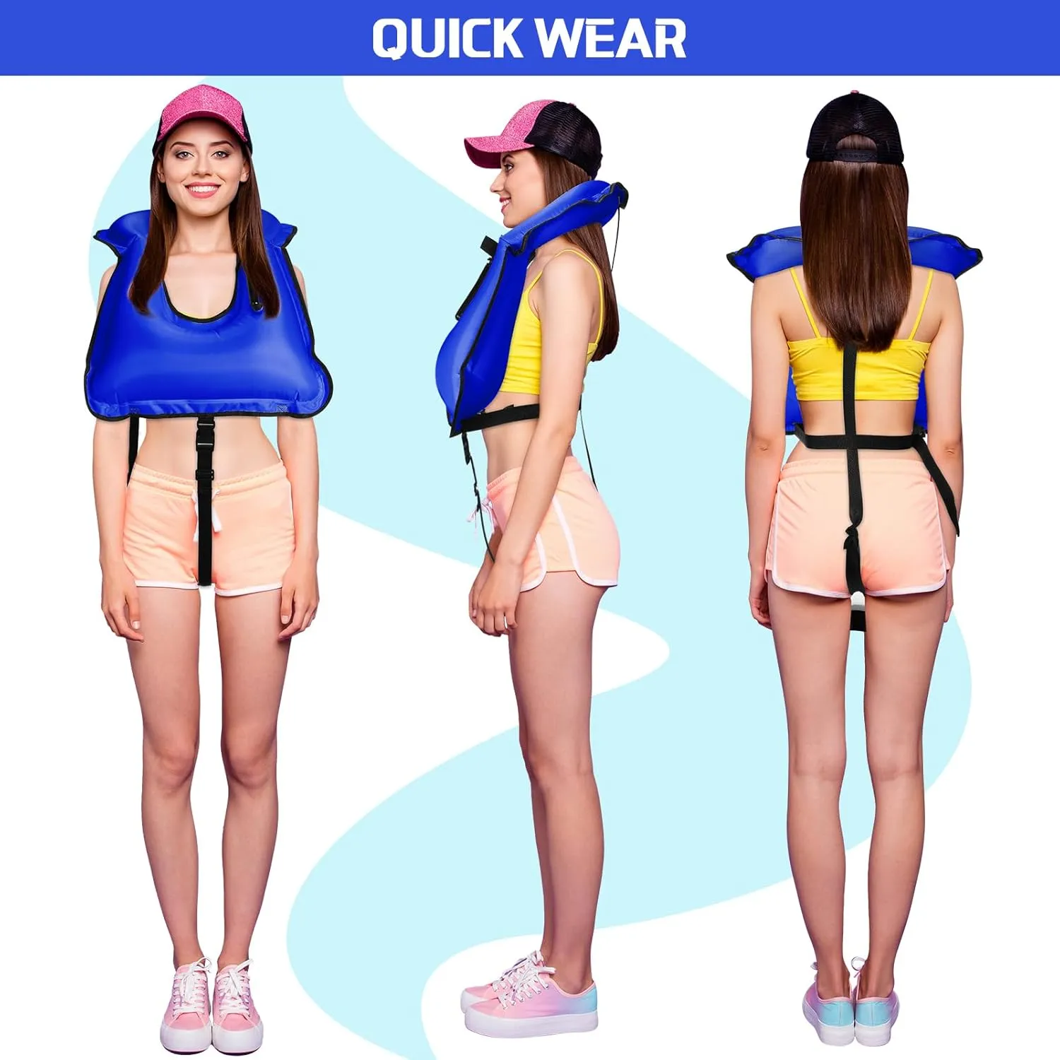 Jerify 4 Pcs Inflatable Snorkel Vest Adults, Portable Swim Vest Jackets, Adjustable Kayaking Jackets Safety Vests for Snorkeling Swimming Diving Surfing