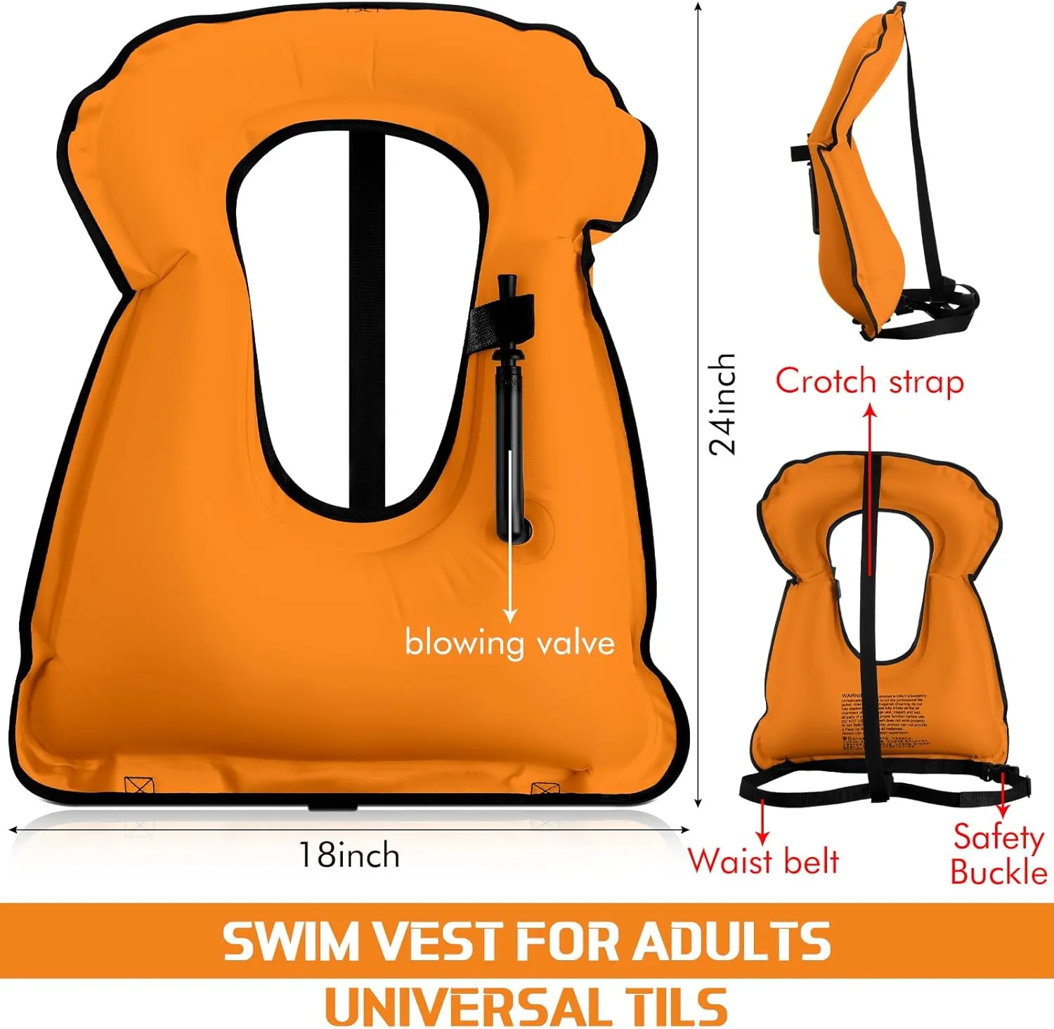 Jerify 4 Pcs Inflatable Snorkel Vest Adults, Portable Swim Vest Jackets, Adjustable Kayaking Jackets Safety Vests for Snorkeling Swimming Diving Surfing