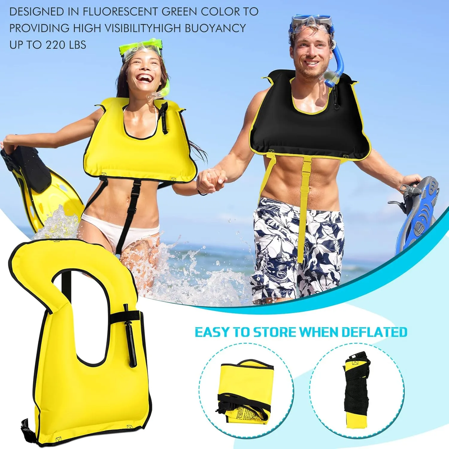 Jerify 4 Pcs Inflatable Snorkel Vest Adults, Portable Swim Vest Jackets, Adjustable Kayaking Jackets Safety Vests for Snorkeling Swimming Diving Surfing