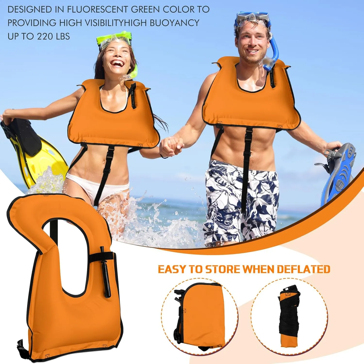 Jerify 4 Pcs Inflatable Snorkel Vest Adults, Portable Swim Vest Jackets, Adjustable Kayaking Jackets Safety Vests for Snorkeling Swimming Diving Surfing