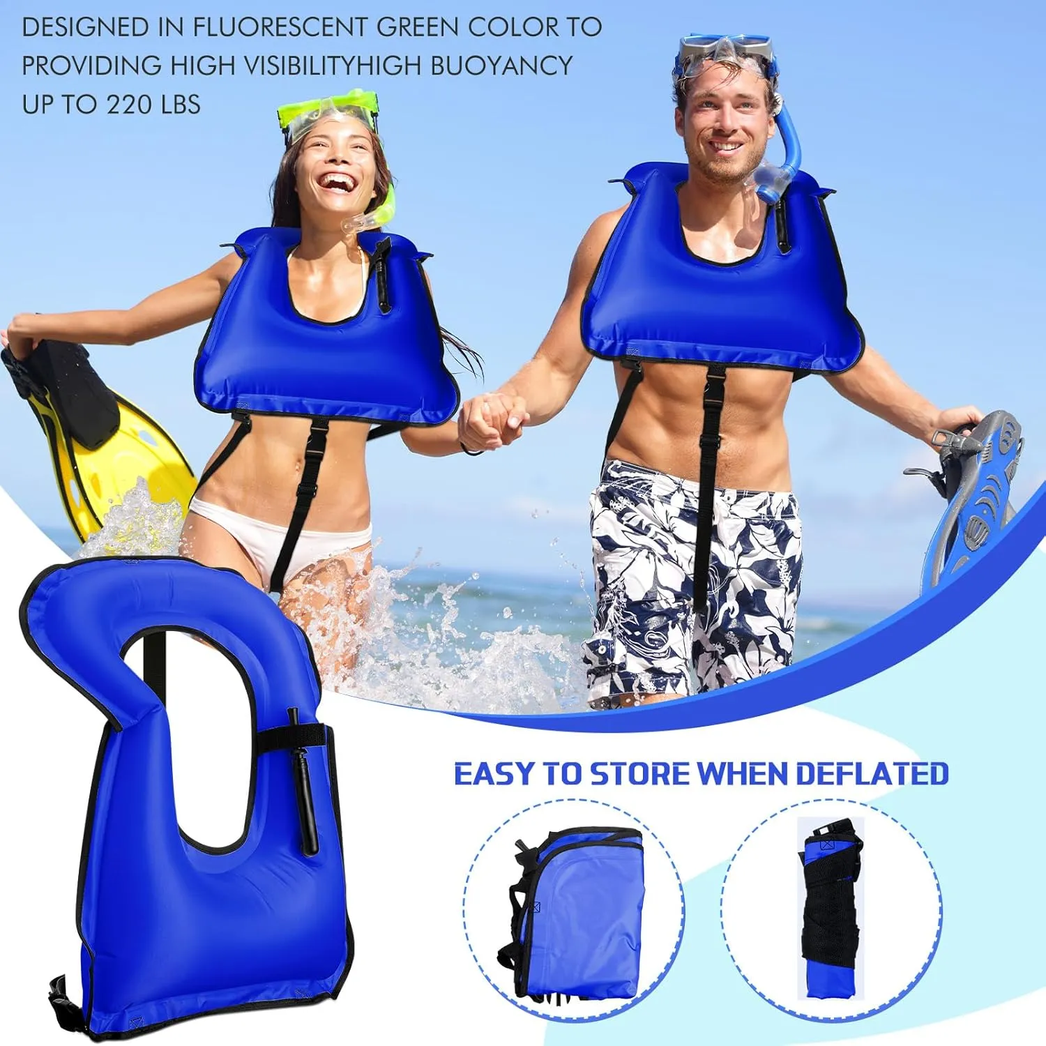 Jerify 4 Pcs Inflatable Snorkel Vest Adults, Portable Swim Vest Jackets, Adjustable Kayaking Jackets Safety Vests for Snorkeling Swimming Diving Surfing