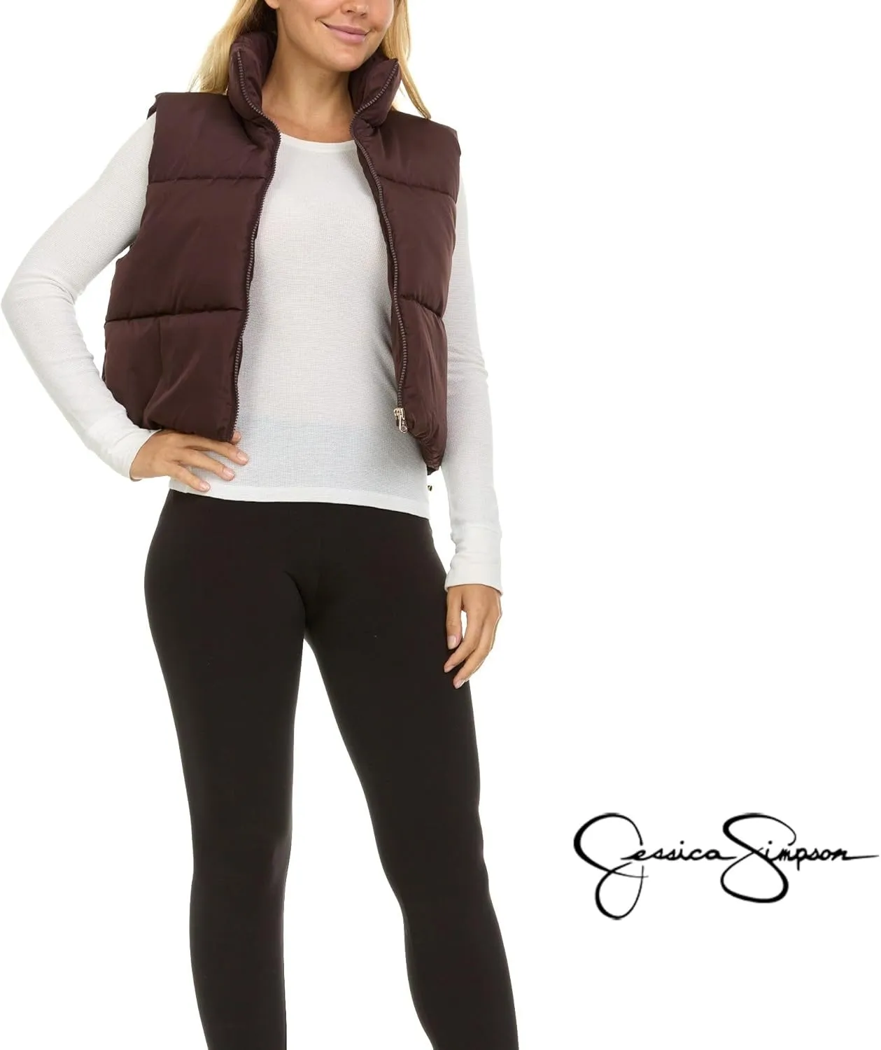 Jessica Simpson Cropped Puffer Vest Women, Sleeveless Women’s Outerwear Vests