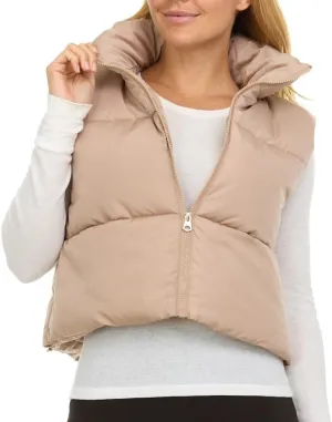 Jessica Simpson Cropped Puffer Vest Women, Sleeveless Women’s Outerwear Vests