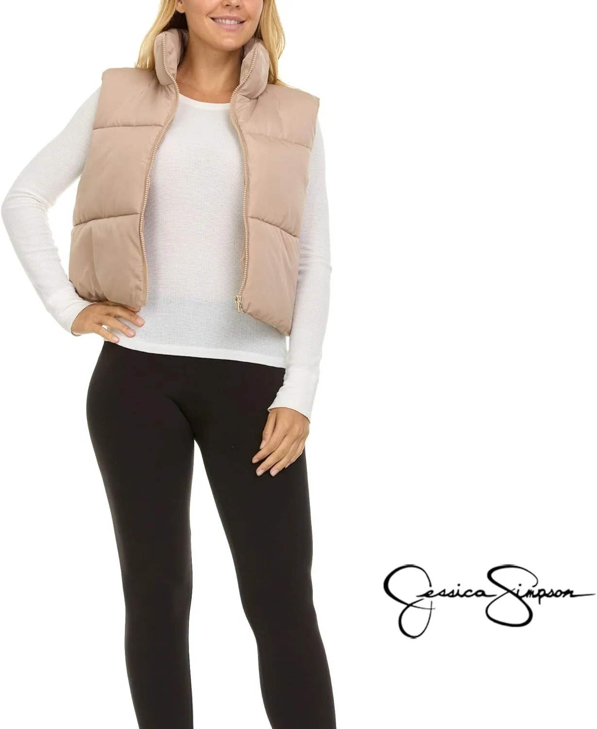 Jessica Simpson Cropped Puffer Vest Women, Sleeveless Women’s Outerwear Vests