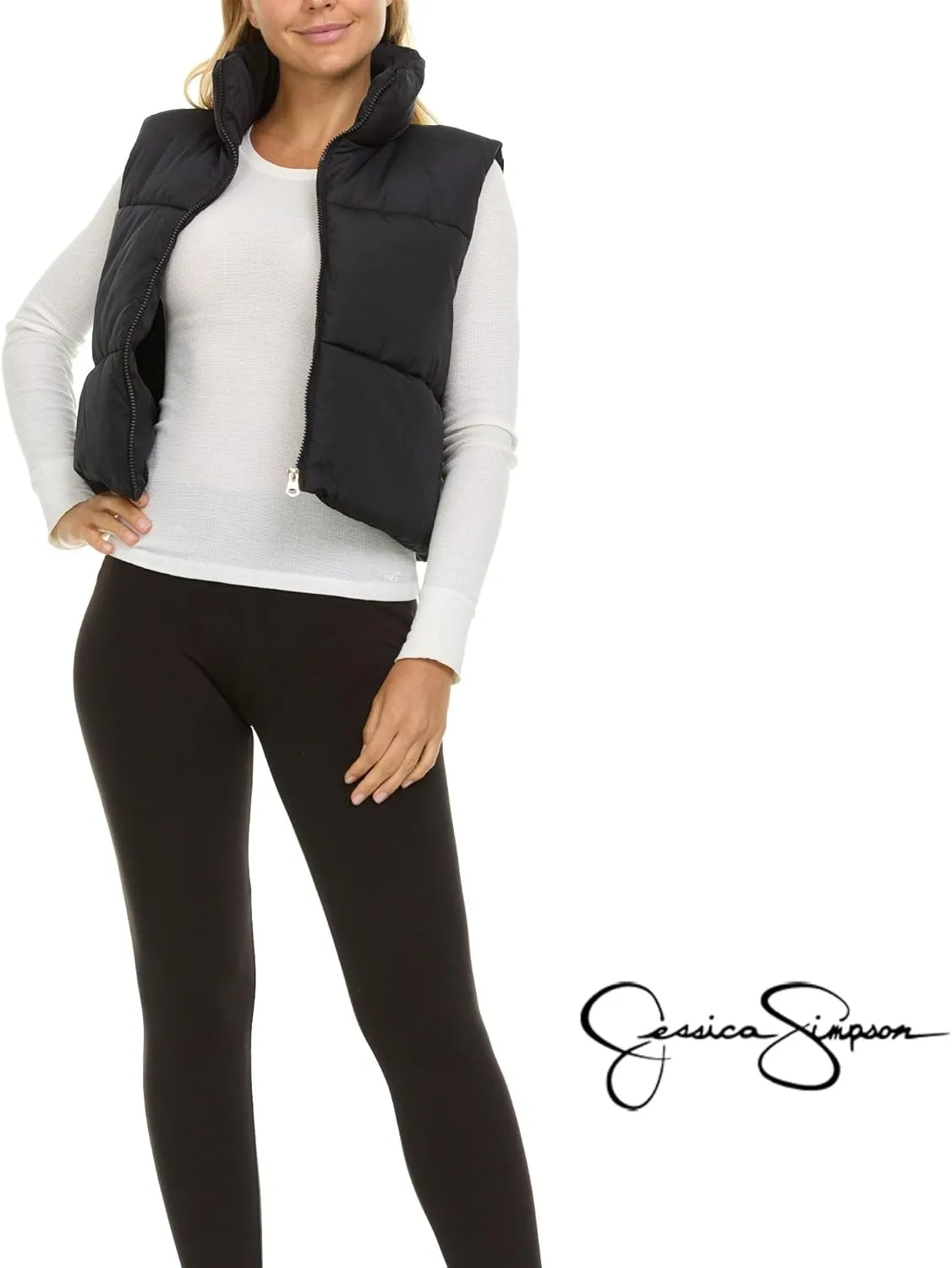 Jessica Simpson Cropped Puffer Vest Women, Sleeveless Women’s Outerwear Vests