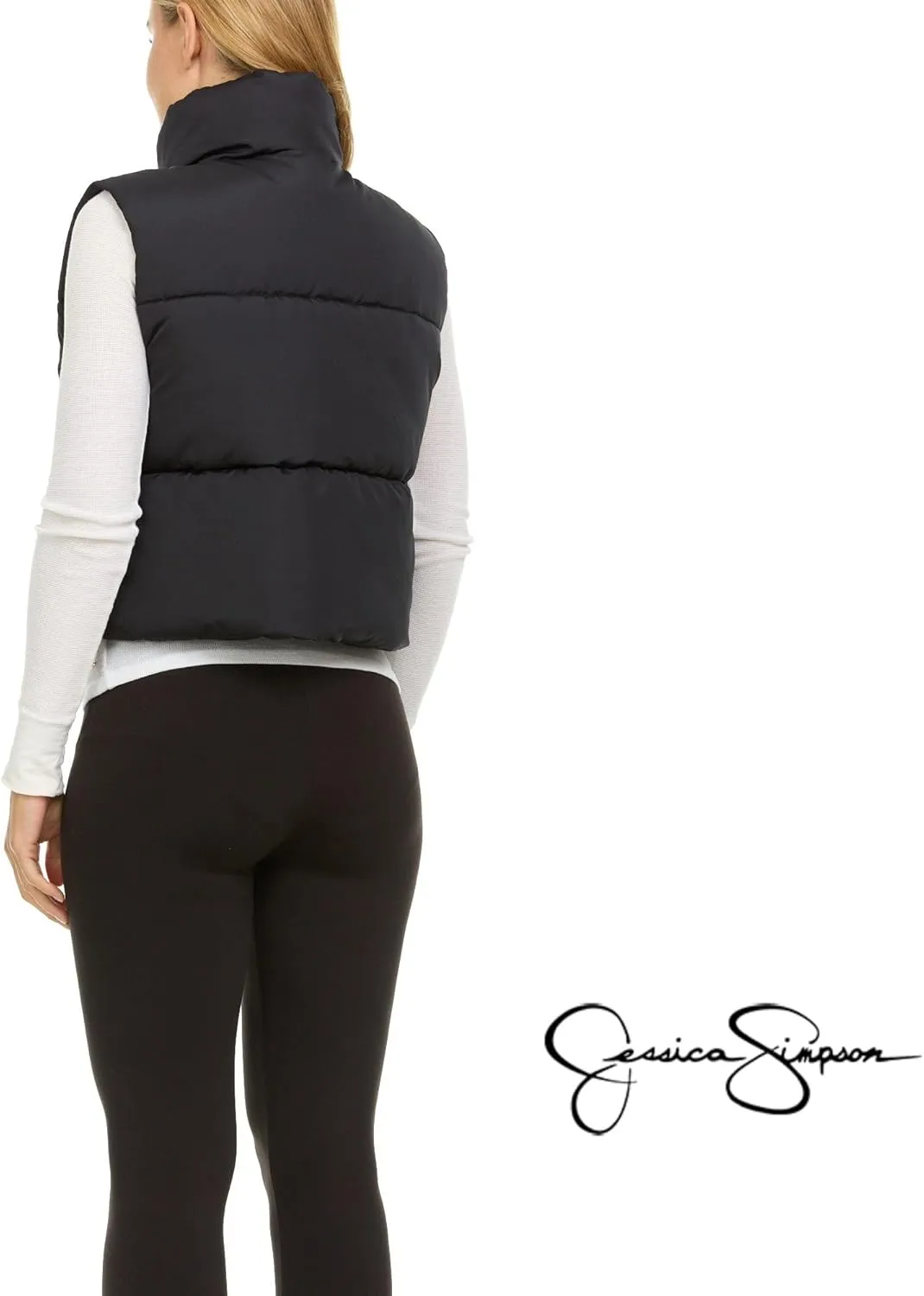 Jessica Simpson Cropped Puffer Vest Women, Sleeveless Women’s Outerwear Vests