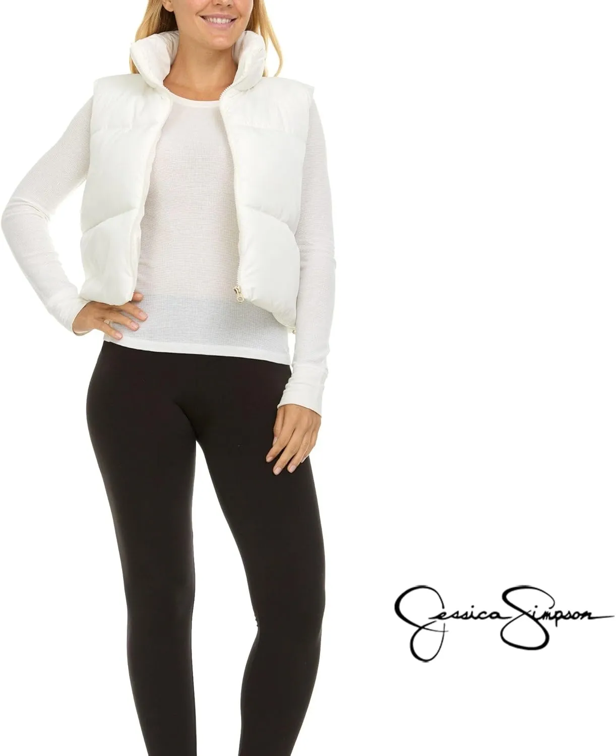 Jessica Simpson Cropped Puffer Vest Women, Sleeveless Women’s Outerwear Vests