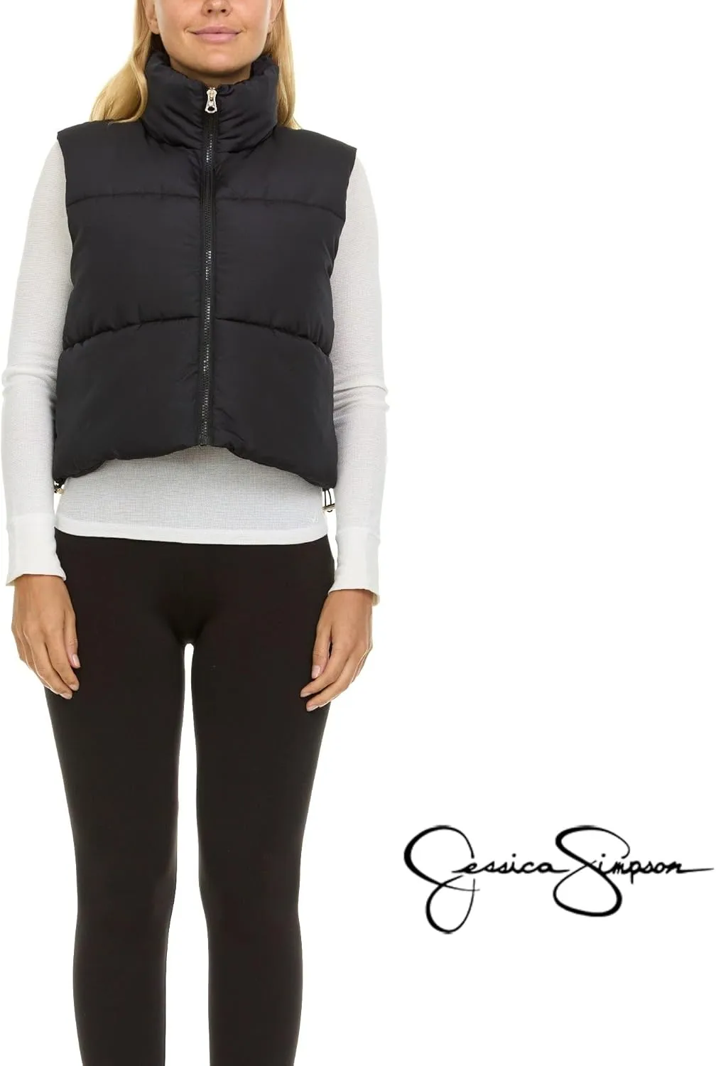 Jessica Simpson Cropped Puffer Vest Women, Sleeveless Women’s Outerwear Vests