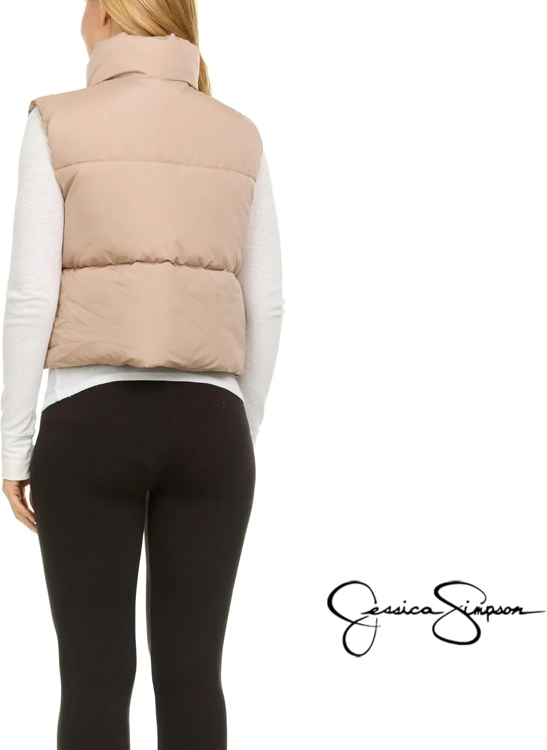 Jessica Simpson Cropped Puffer Vest Women, Sleeveless Women’s Outerwear Vests
