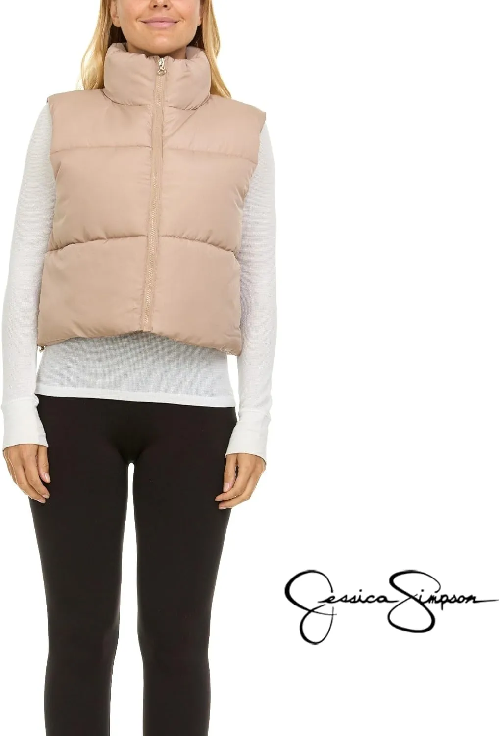 Jessica Simpson Cropped Puffer Vest Women, Sleeveless Women’s Outerwear Vests