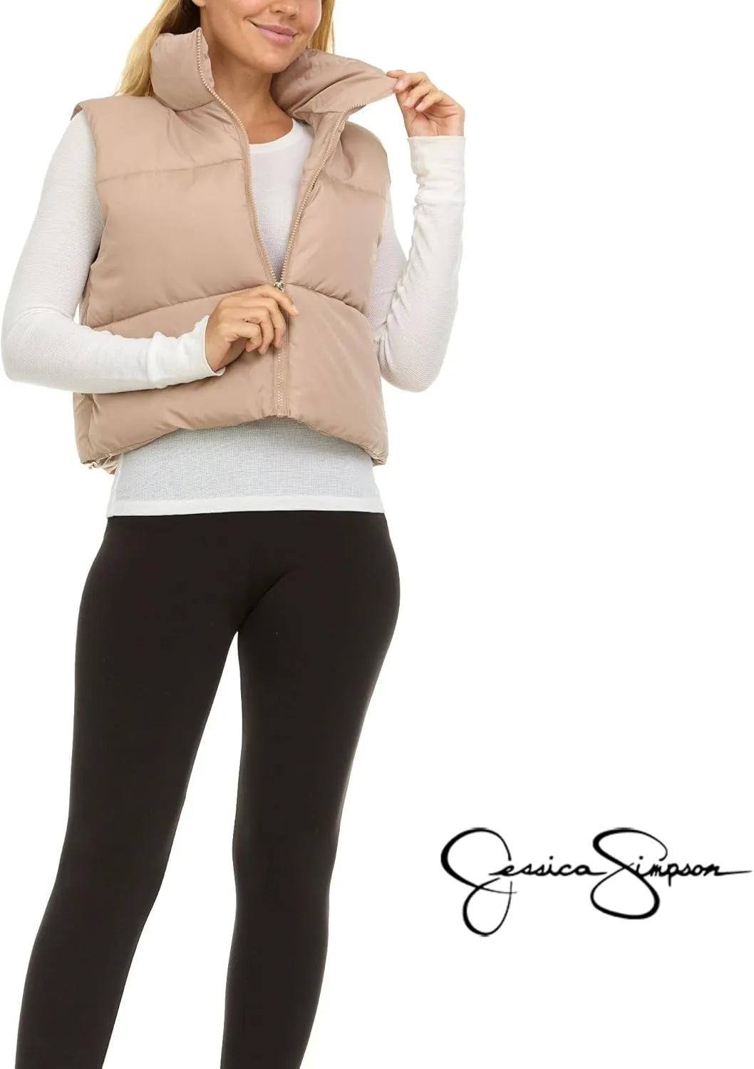 Jessica Simpson Cropped Puffer Vest Women, Sleeveless Women’s Outerwear Vests