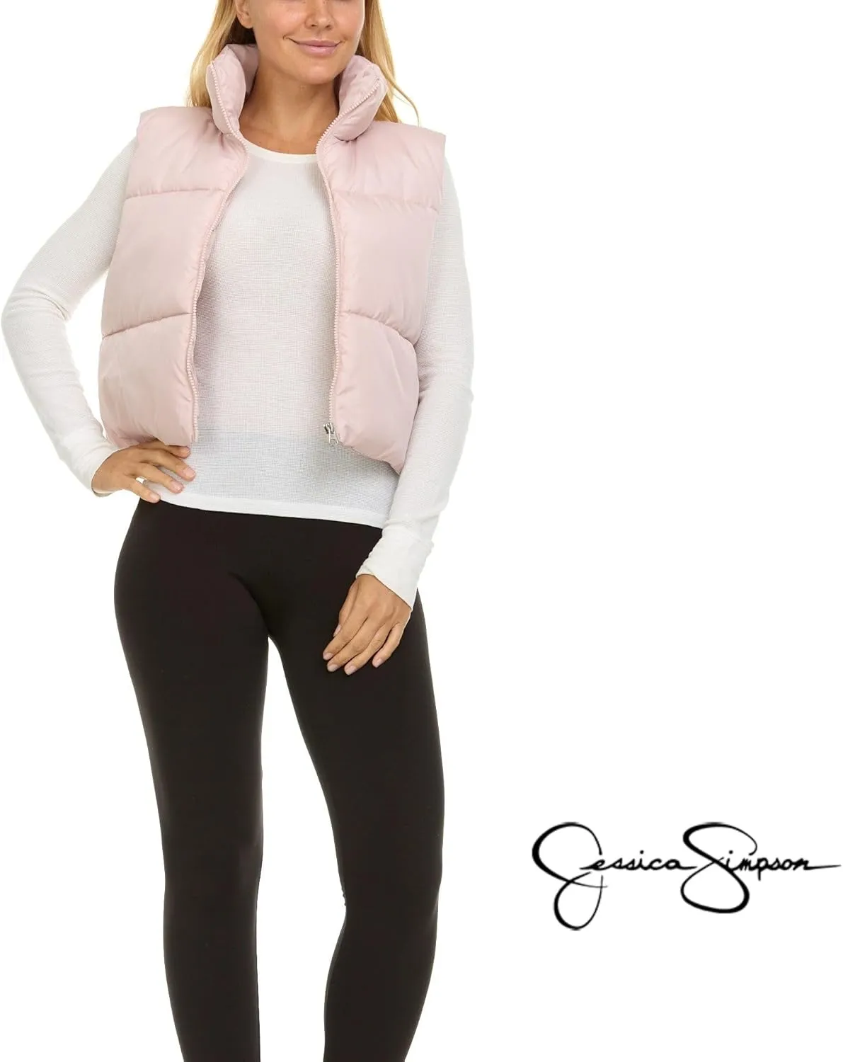 Jessica Simpson Cropped Puffer Vest Women, Sleeveless Women’s Outerwear Vests