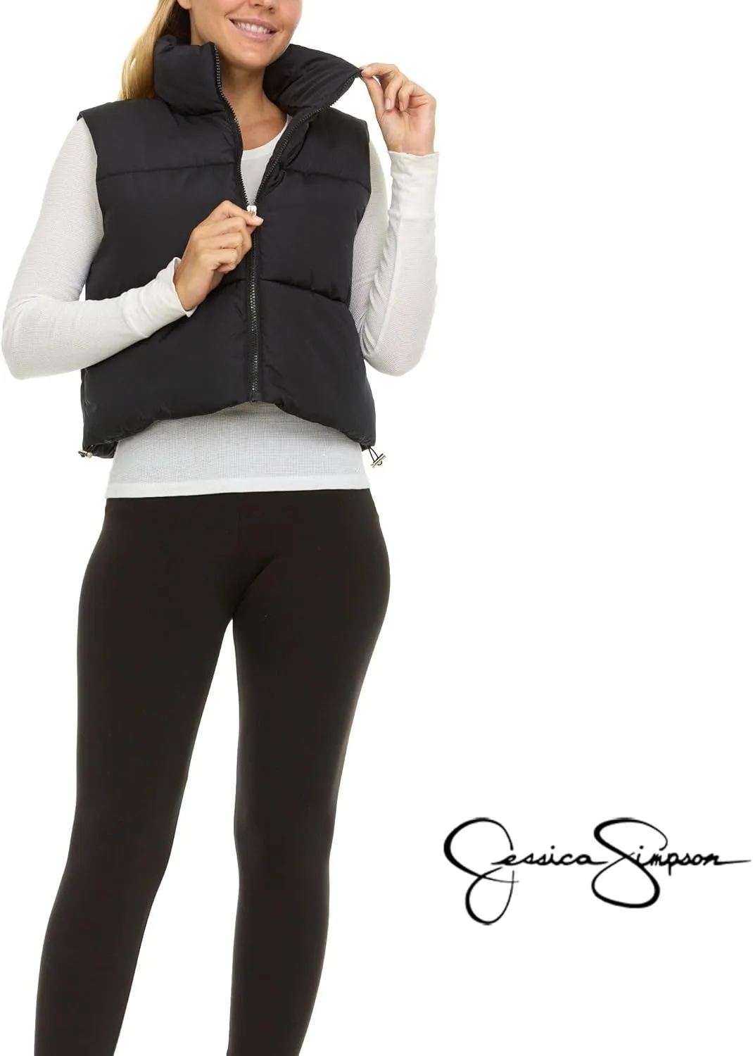 Jessica Simpson Cropped Puffer Vest Women, Sleeveless Women’s Outerwear Vests