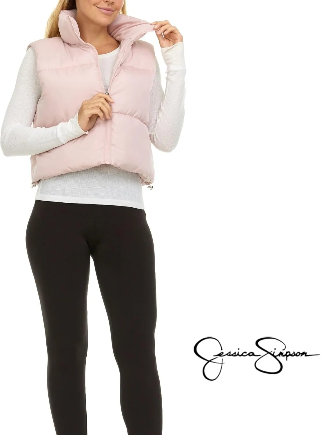 Jessica Simpson Cropped Puffer Vest Women, Sleeveless Women’s Outerwear Vests