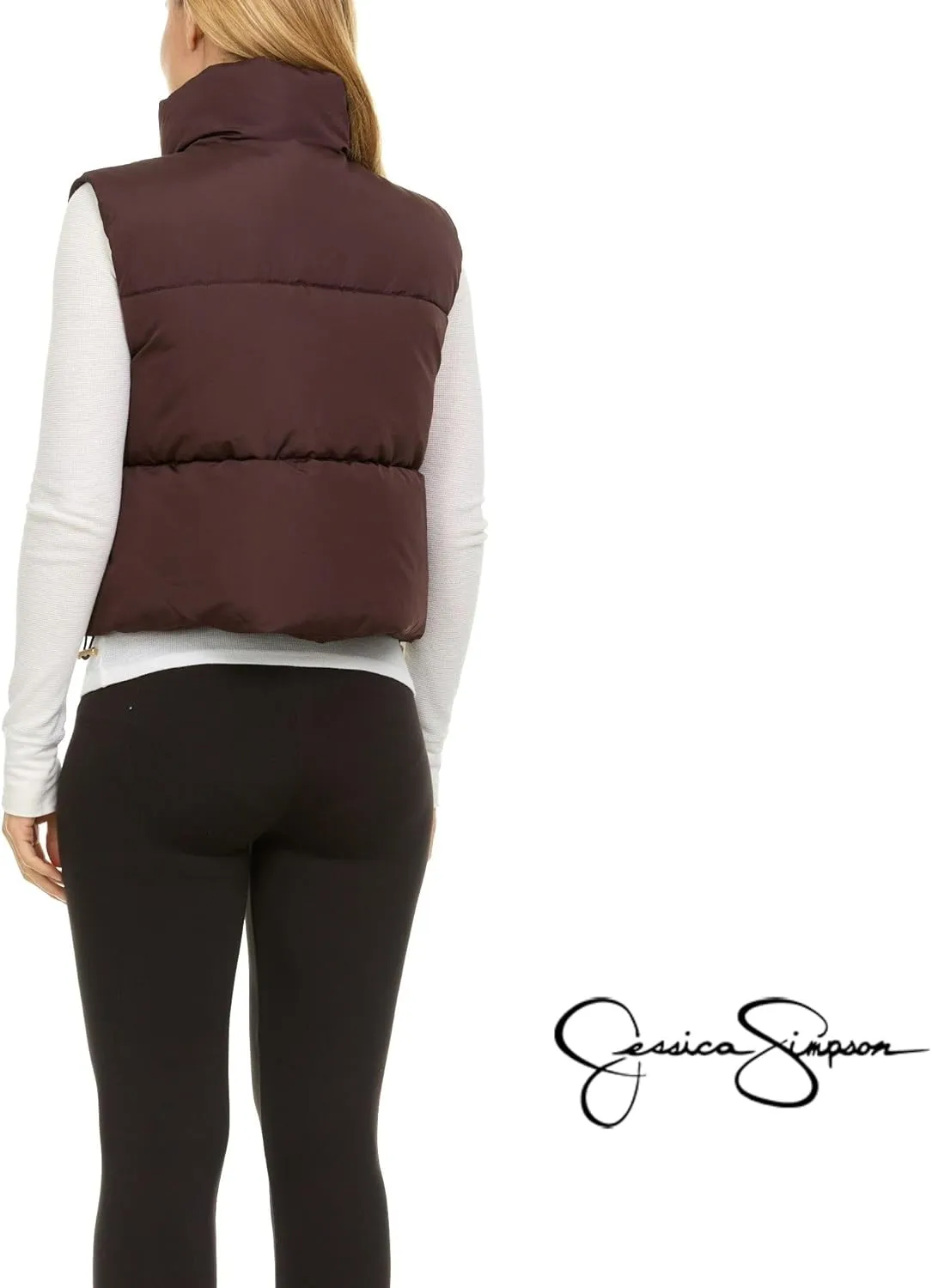 Jessica Simpson Cropped Puffer Vest Women, Sleeveless Women’s Outerwear Vests