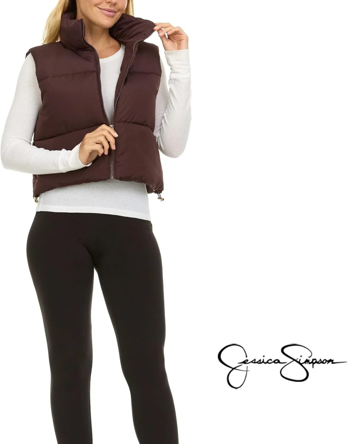 Jessica Simpson Cropped Puffer Vest Women, Sleeveless Women’s Outerwear Vests