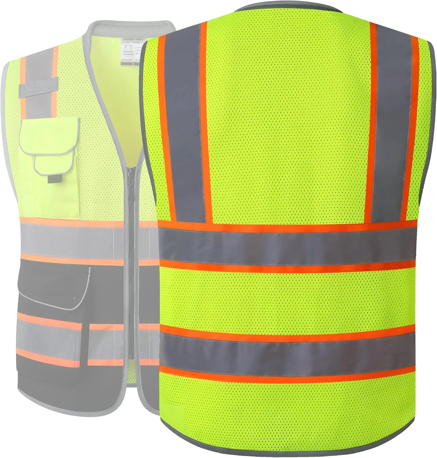 JKSafety 9 Pockets Class 2 Hi-Vis Safety Vest High Visibility Reflecitive Mesh Safety Vests for Men and Women Cushioned Collar Work Utility PPE Work Gear ANSI/ISEA compliant (101-YBlack M)