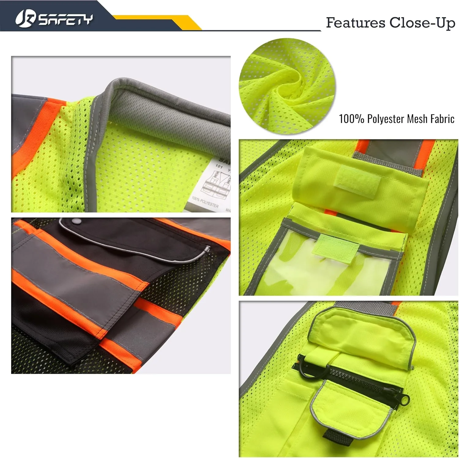 JKSafety 9 Pockets Class 2 Hi-Vis Safety Vest High Visibility Reflecitive Mesh Safety Vests for Men and Women Cushioned Collar Work Utility PPE Work Gear ANSI/ISEA compliant (101-YBlack M)