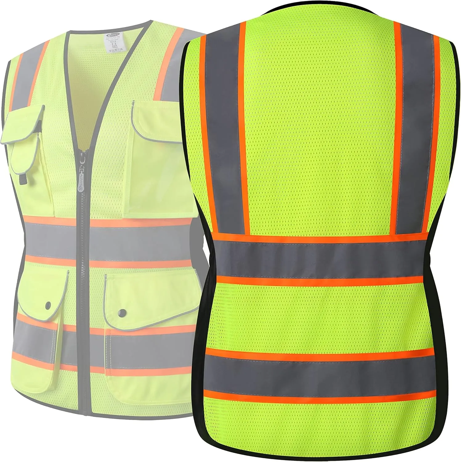 JKSafety Women Hi-Vis Reflective Safety Vest | Neon Color body Sewed Reflective Strips Breathable Lightweight ANSI Compliant