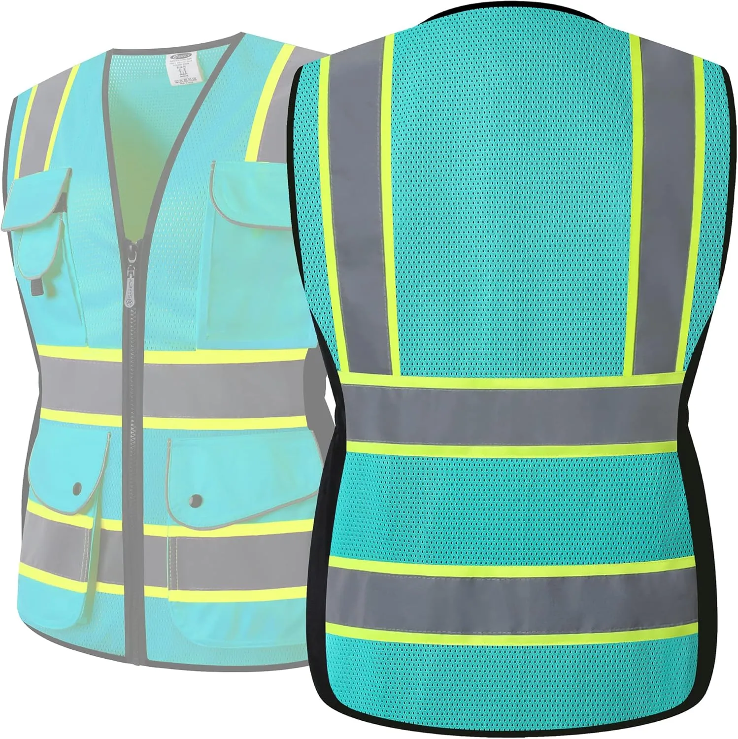 JKSafety Women Hi-Vis Reflective Safety Vest | Neon Color body Sewed Reflective Strips Breathable Lightweight ANSI Compliant