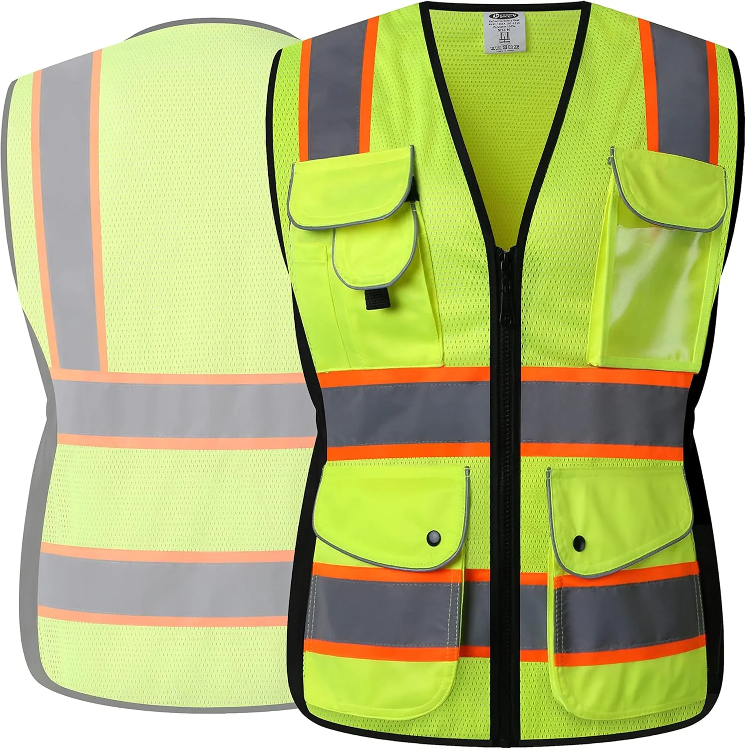 JKSafety Women Hi-Vis Reflective Safety Vest | Neon Color body Sewed Reflective Strips Breathable Lightweight ANSI Compliant