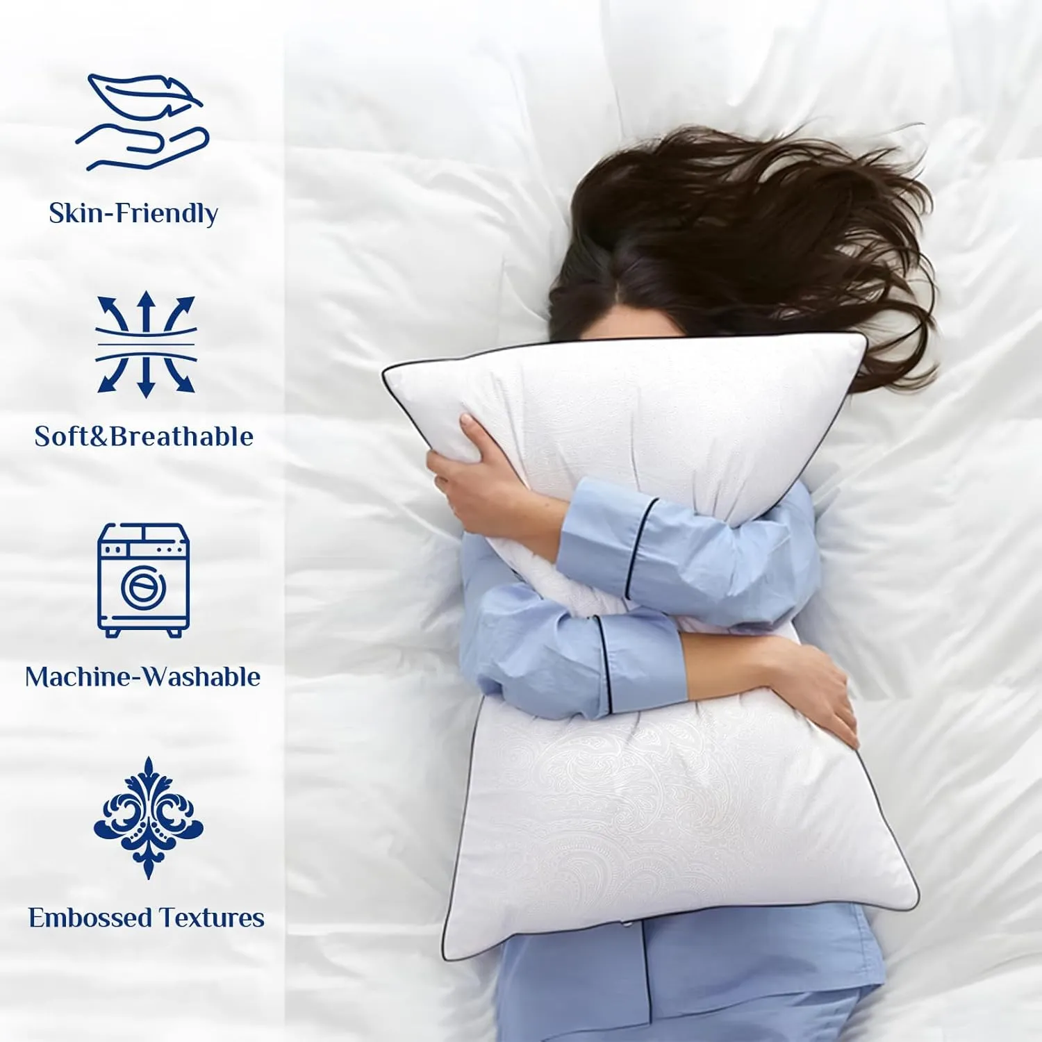 JOLLYVOGUE Bed Pillows Standard Size Set of 4, Cooling and Supportive Full Pillow 4 Pack with Down Alternative Filling for Side and Back Sleepers, Hotel Collection, 26x20 Inches