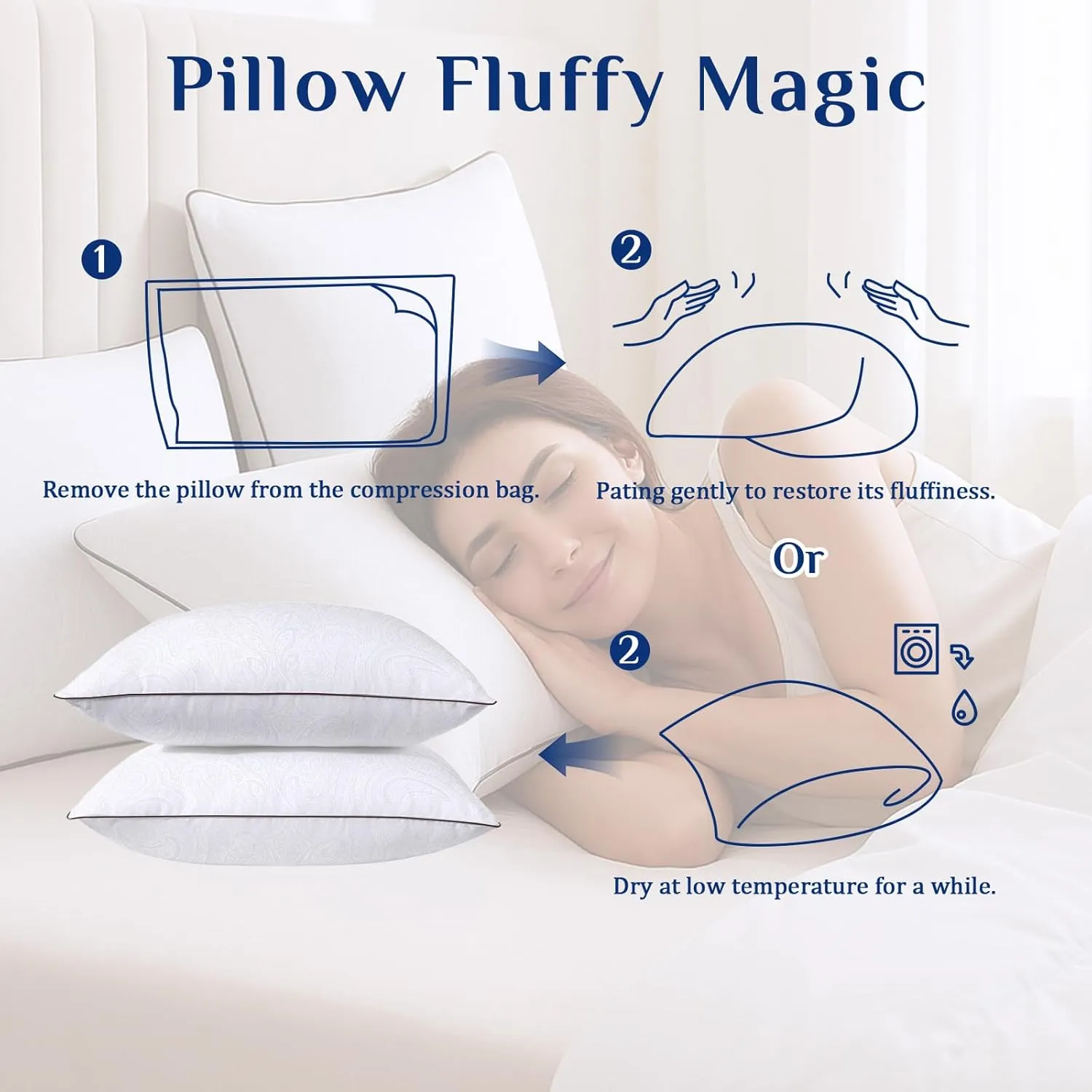 JOLLYVOGUE Bed Pillows Standard Size Set of 4, Cooling and Supportive Full Pillow 4 Pack with Down Alternative Filling for Side and Back Sleepers, Hotel Collection, 26x20 Inches