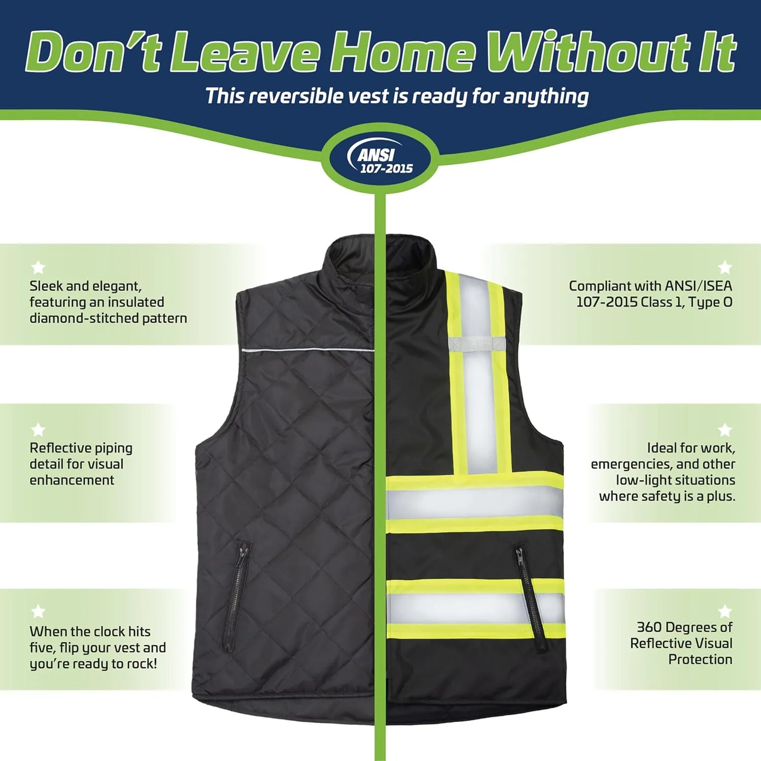 JORESTECH Safety Vest with Two-Tone Reflective X Strips On The Back, Reversible, Wind Resistant,Waterproof, and Insulated