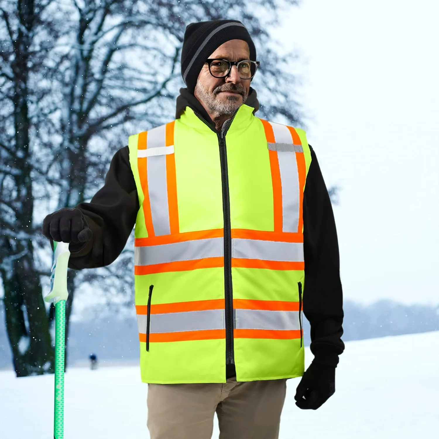 JORESTECH Safety Vest with Two-Tone Reflective X Strips On The Back, Reversible, Wind Resistant,Waterproof, and Insulated