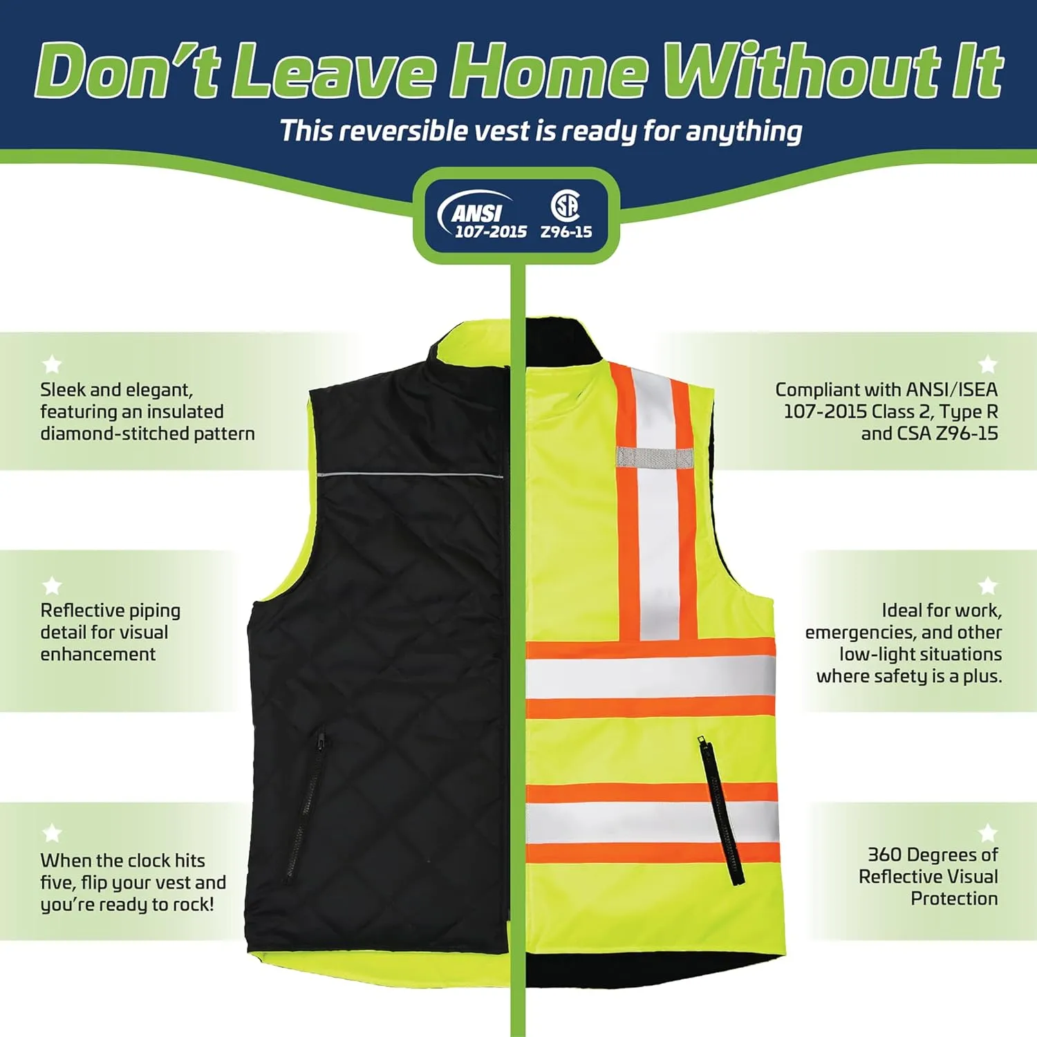 JORESTECH Safety Vest with Two-Tone Reflective X Strips On The Back, Reversible, Wind Resistant,Waterproof, and Insulated