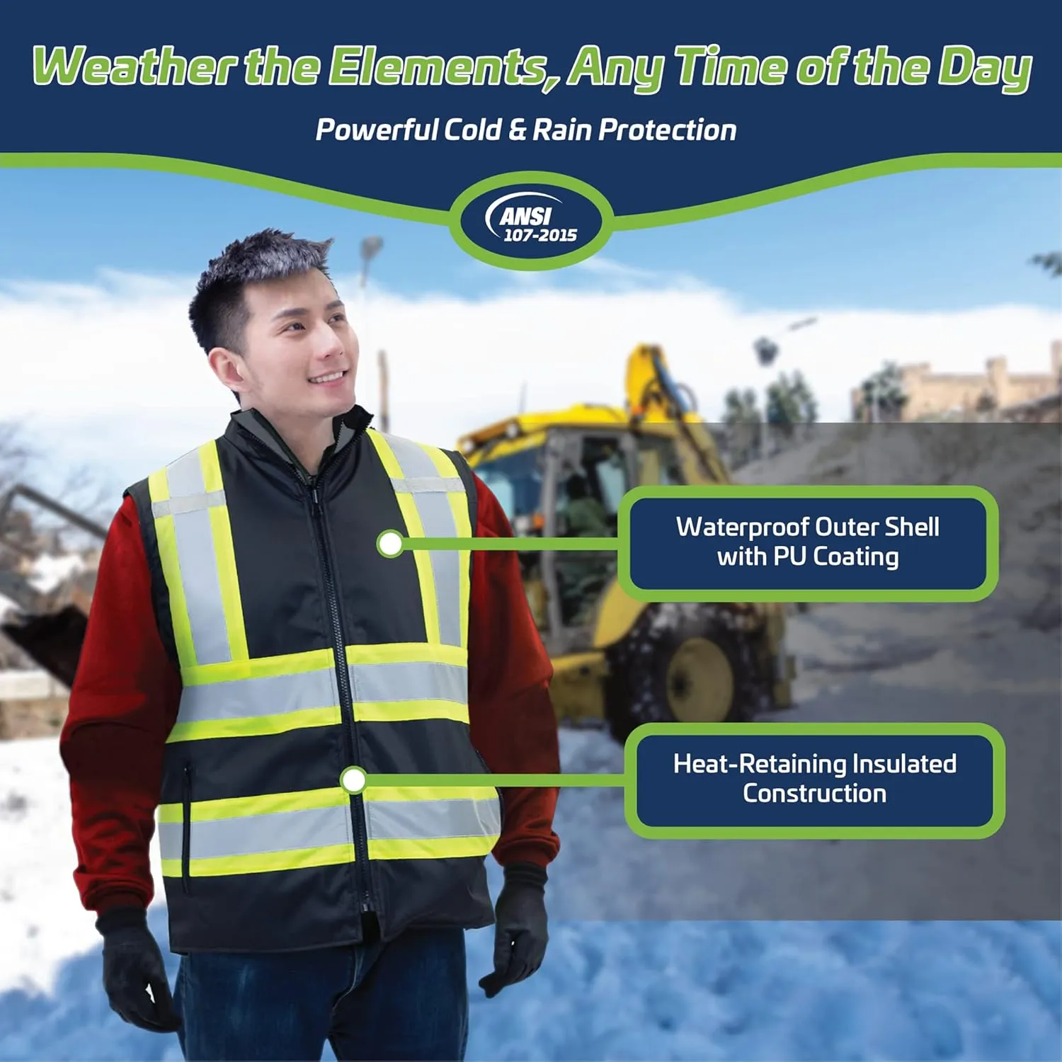 JORESTECH Safety Vest with Two-Tone Reflective X Strips On The Back, Reversible, Wind Resistant,Waterproof, and Insulated